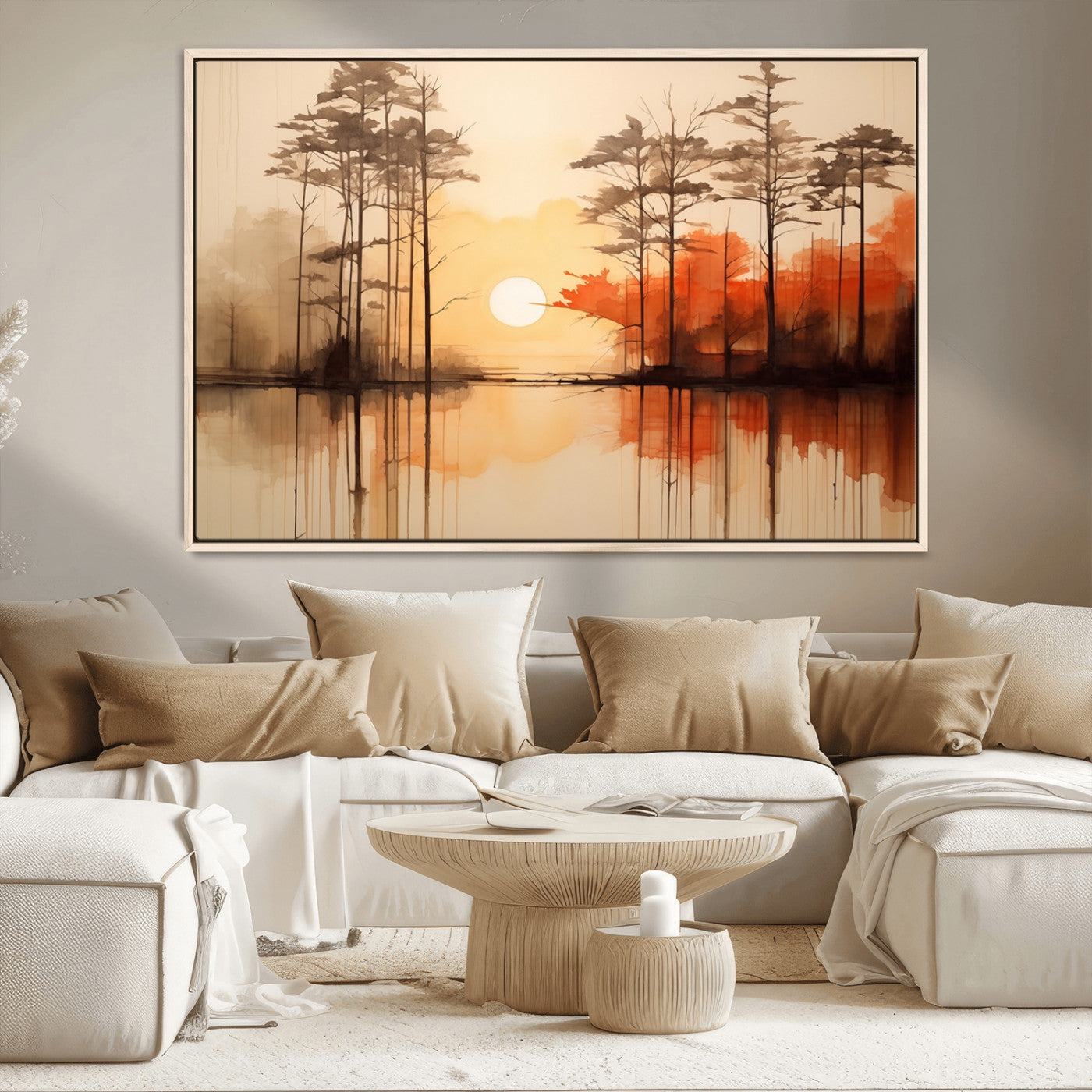 51083-MGV-CV-36X24-Sunset Lake Forest Wall Art – Serene Trees and Orange Sky Reflection Canvas Print, Tranquil Nature Decor for Living Room, Office