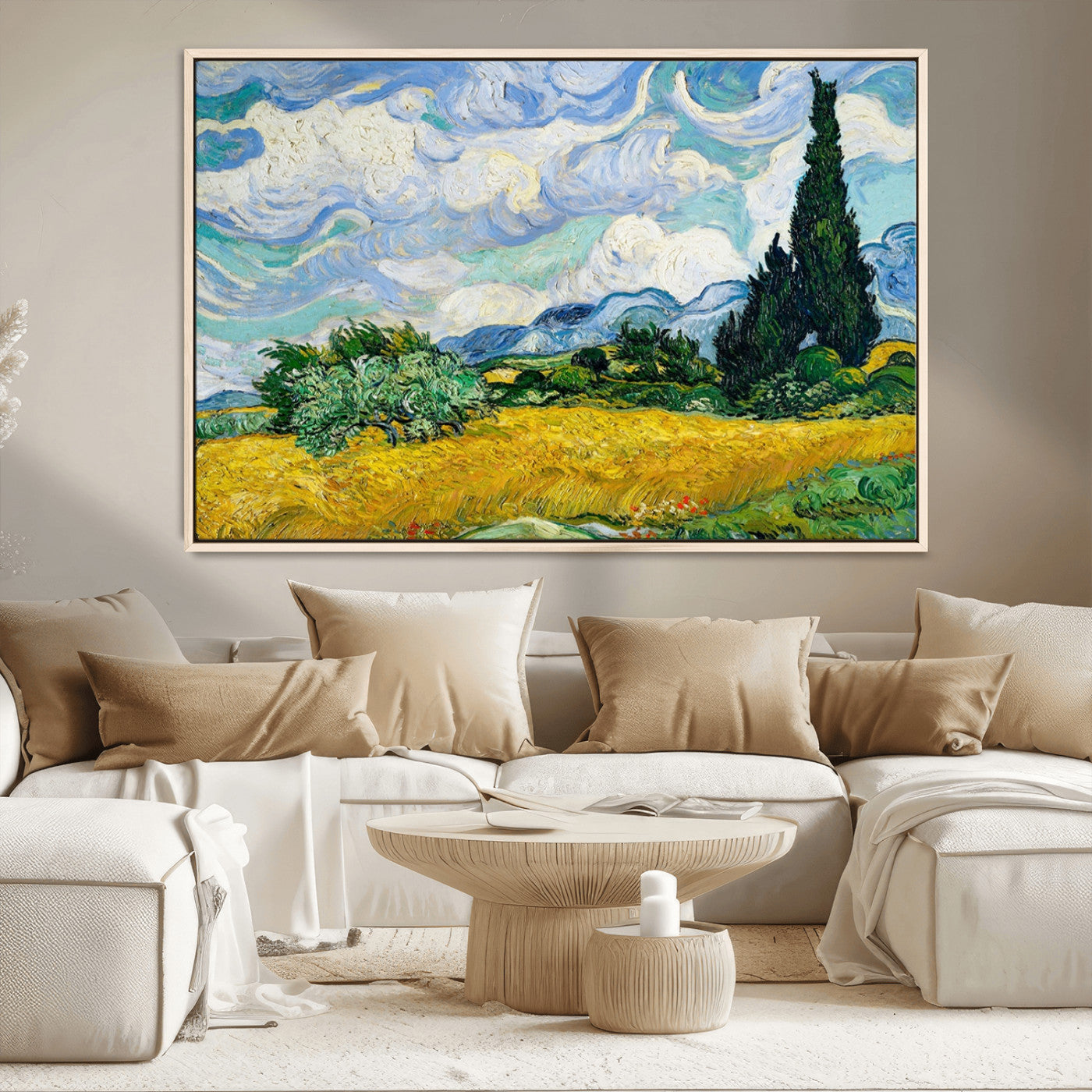 97252-MGV-CV-36X24-Wheat Field with Cypress – Van Gogh Wall Art, Impressionist Landscape Canvas Print, Rustic Home Decor for Living Room or Office