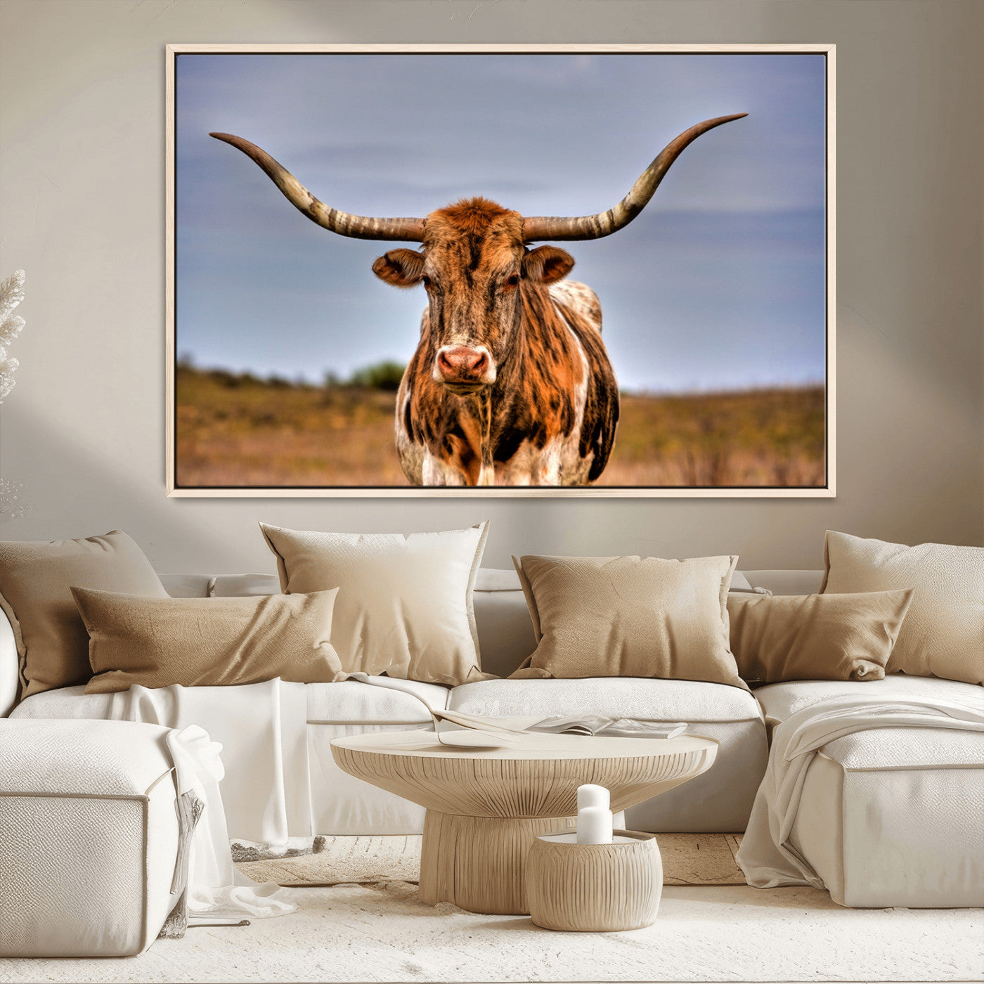 18594-MGV-CV-36X24-Texas Longhorn Bull Wall Art – Rustic Western Cattle Canvas Print, Country Farmhouse Decor for Living Room, Office or Cabin