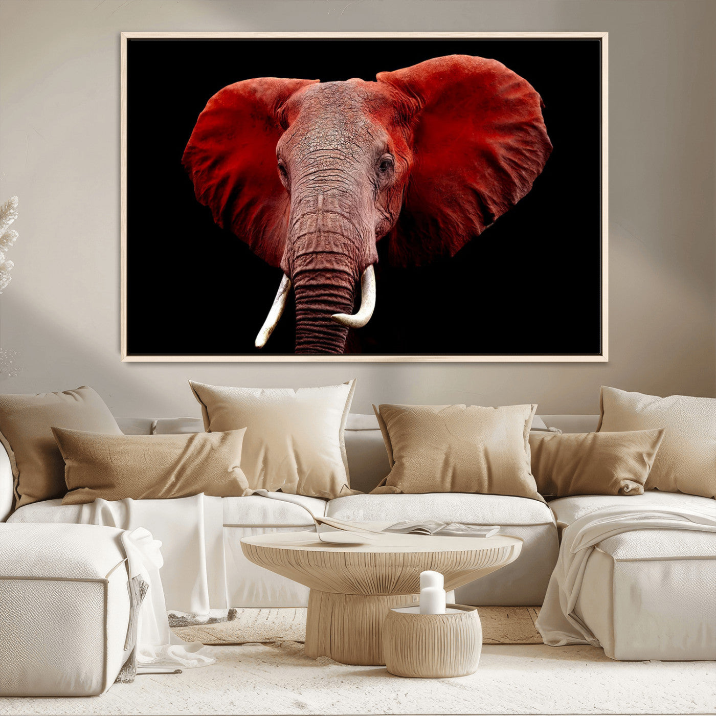 14788-MGV-FC-36X24_Natural-Red Elephant Wall Art – Bold Wildlife Canvas Print, African Safari Animal Decor for Living Room, Bedroom or Office