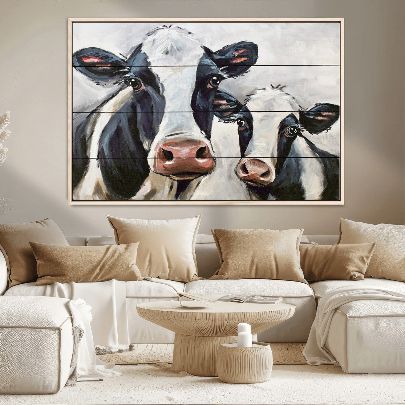 28934-MGV-CV-36X24-Farmhouse Cow Wall Art – Rustic Black and White Dairy Cattle Canvas Print, Country Barn Animal Painting for Kitchen, Living Room