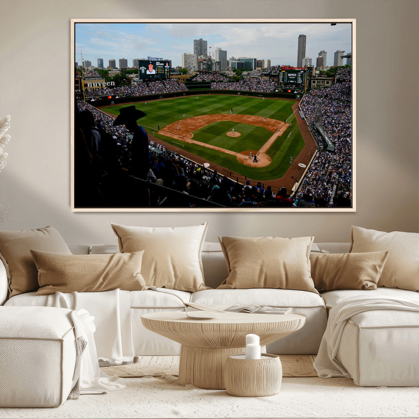 34859-MGV-CV-36X24-Wrigley Field Wall Art Canvas Print, Framed Chicago Cubs Stadium Art Picture Print, Wrigley Stadium Field Perfect Sport Room Decor