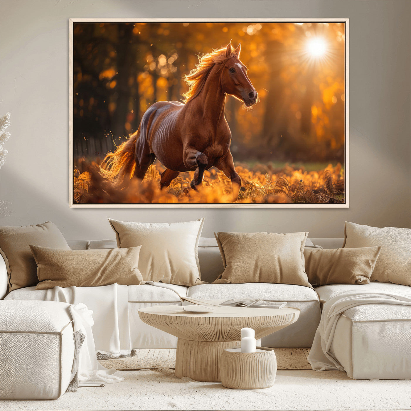 92144-MGV-CV-36X24-Sunset Horse Wall Art Canvas Print, Framed Horse Barn Art Picture Print, Majestic Horse Perfect Rustic Farmhouse Decor Artwork