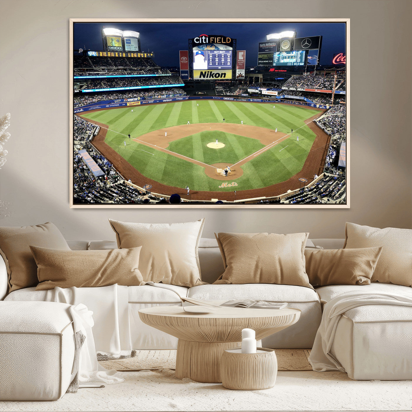 87666-MGV-CV-36X24-City Field Stadium Wall Art Canvas Print, Framed New York Stadium Art Picture Print, Citi Field Stadium Perfect Sport Room Decor