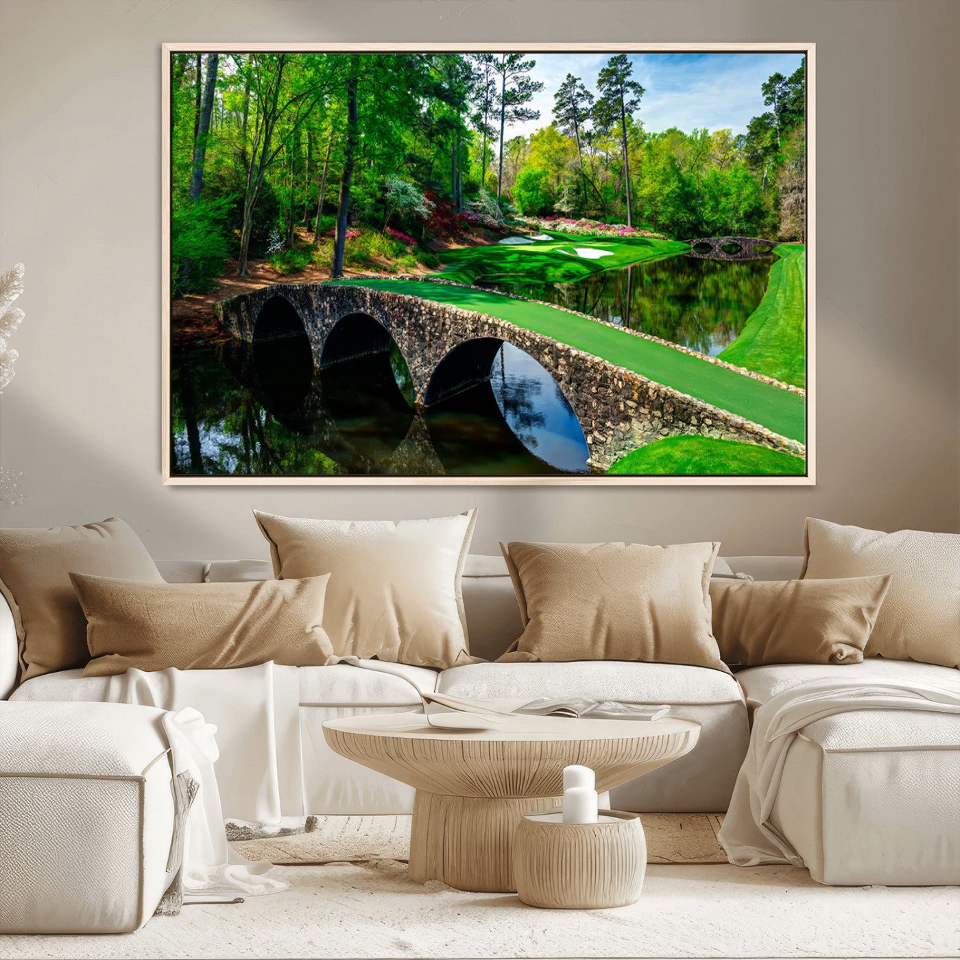 57655-MGV-CV-36X24-Golf Course Wall Art – Canvas Print Scenic Green Fairway Stone Bridge Water Reflection Landscape, Classic Sports Decor for Office,