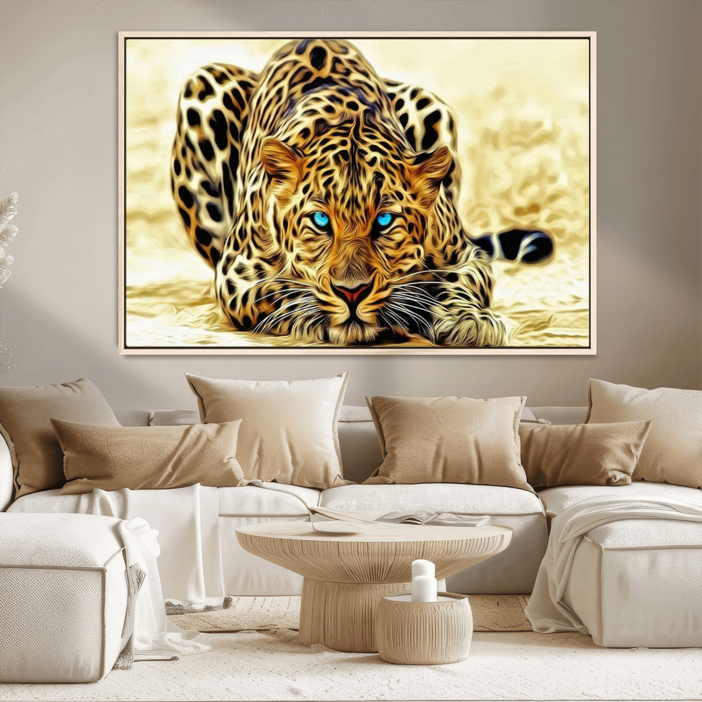 45281-MGV-CV-36X24-Blue Eye Leopard Wall Art Canvas Print, Framed Leopard Painting Art Picture Print, Big Cat Perfect Safari Wildlife Decor Artwork