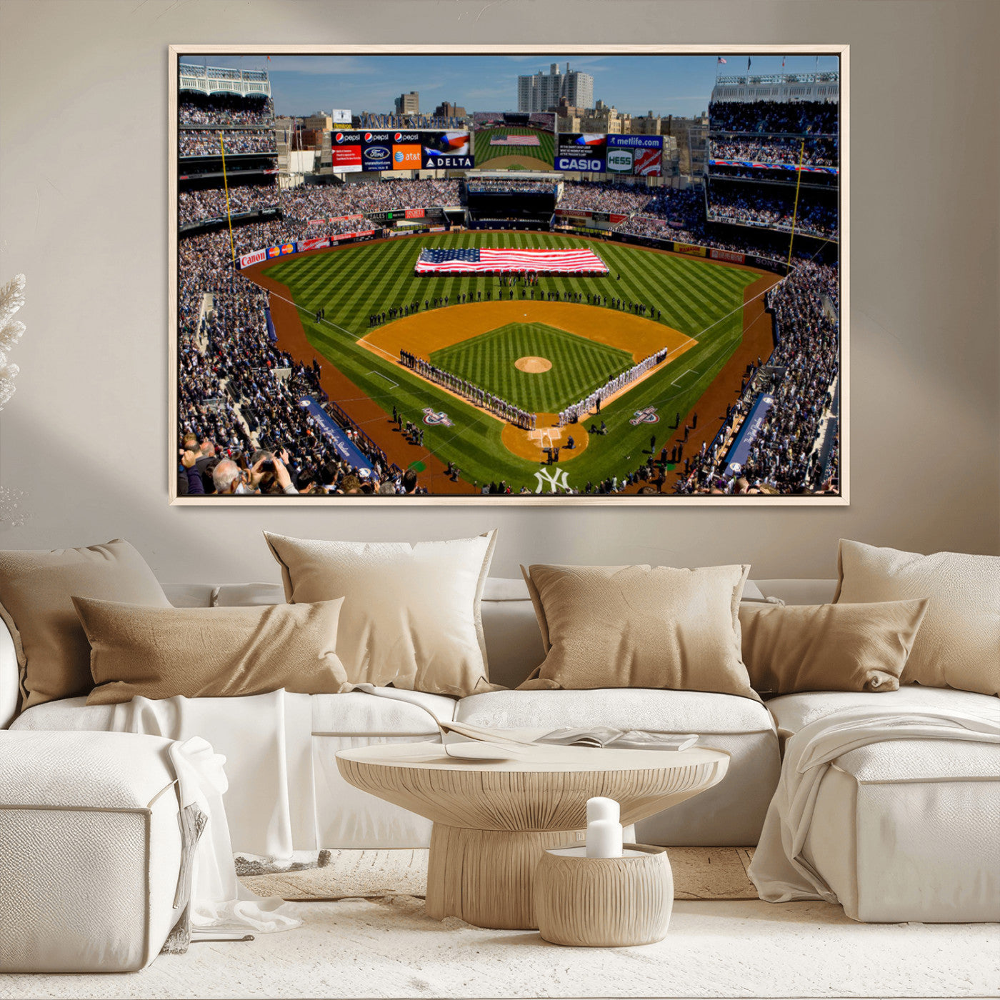 20879-MGV-CV-36X24-Yankee Stadium Wall Art Canvas Print, Framed New York Stadium Art Picture Print, Yankee Field Perfect Sport Room Decor Artwork