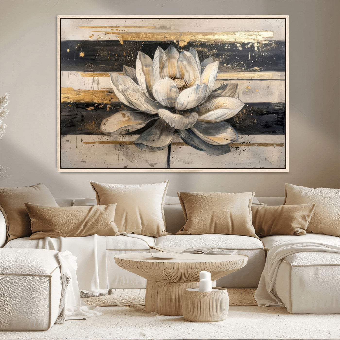 18807-MGV-CV-36X24-Lotus Flower Wall Art Canvas Print, Framed Abstract Lotus Art Picture Print, White Lotus Flower Perfect Abstract Floral Decor