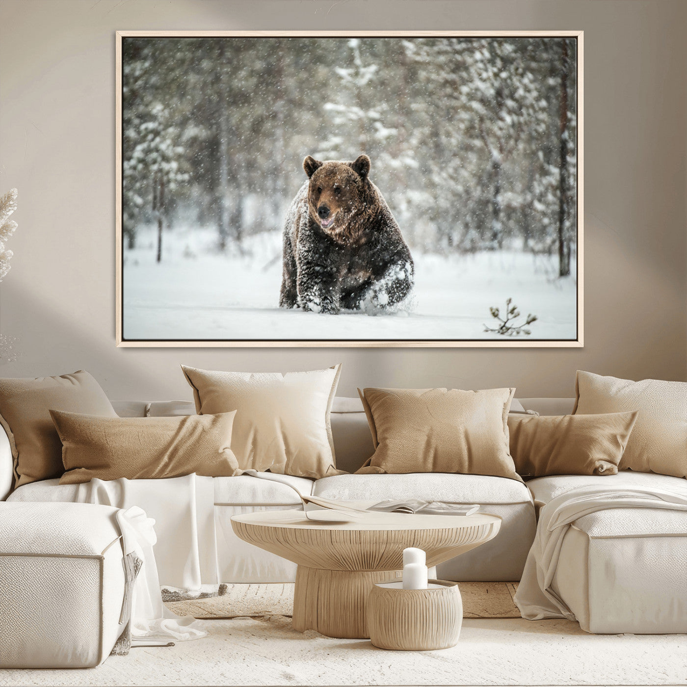 43350-MGV-CV-36X24-Wild Bear in Snow Wall Art – Majestic Wildlife Photography Print, Winter Forest Nature Decor for Cabin, Lodge, Rustic Home,