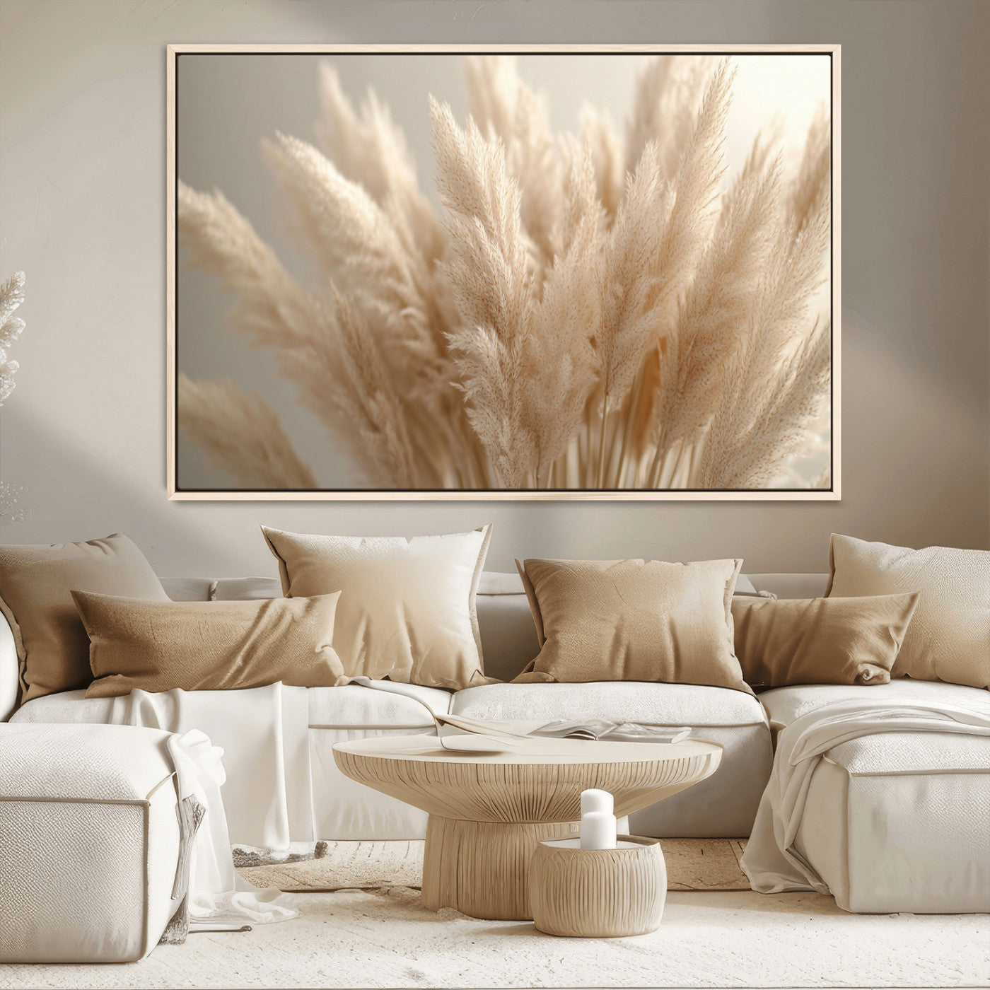 50300-MGV-CV-36X24-Pampas Grass Wall Art Canvas Print, Framed Minimalist Pampas Grass Art Picture Print, Beige Pampas Grass Perfect Minimalist Boho