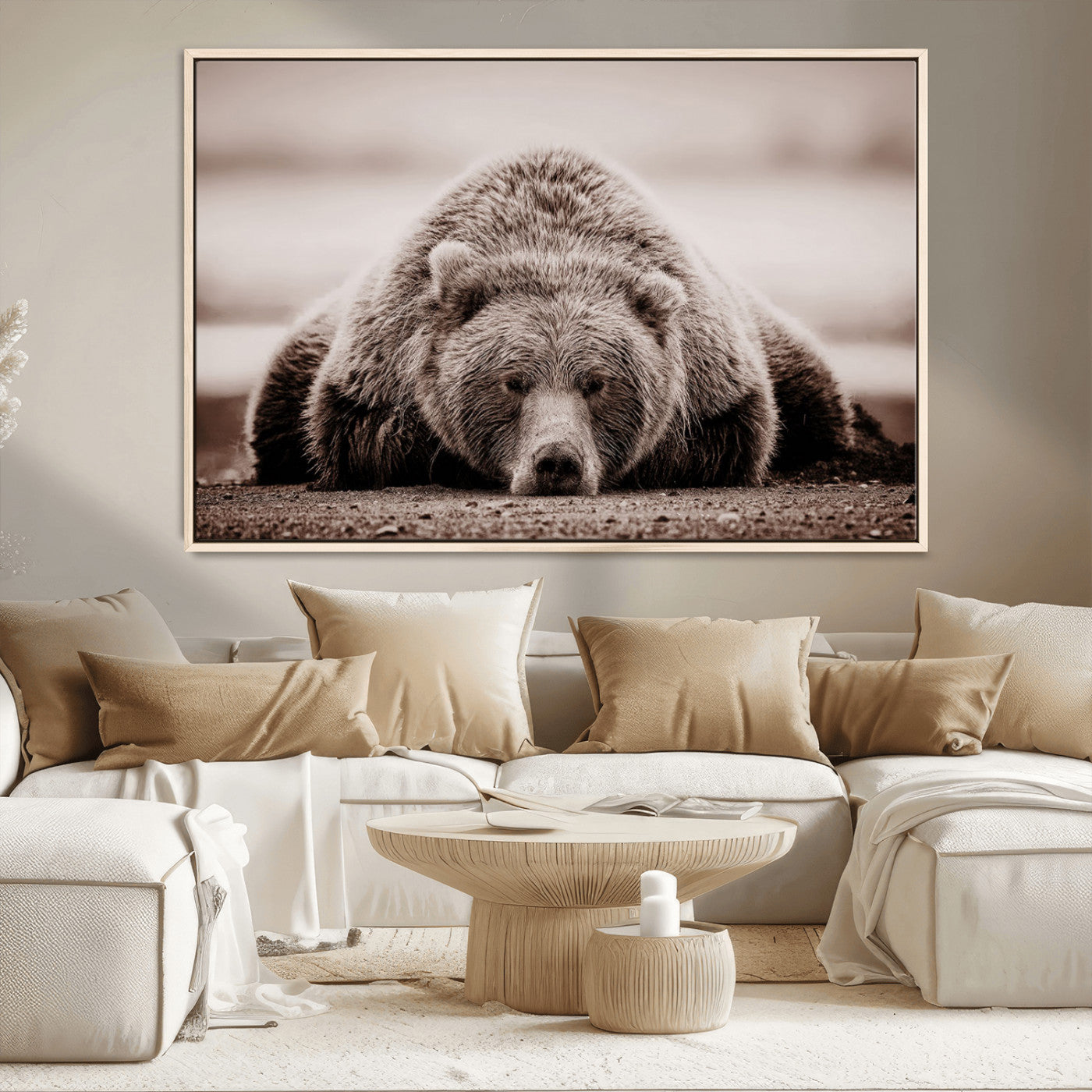 20611-MGV-CV-36X24-Grizzly Bear Wall Art – Majestic Wildlife Sepia Canvas Print, Rustic Nature Animal Artwork for Cabin, Lodge, Living Room, Bedroom,