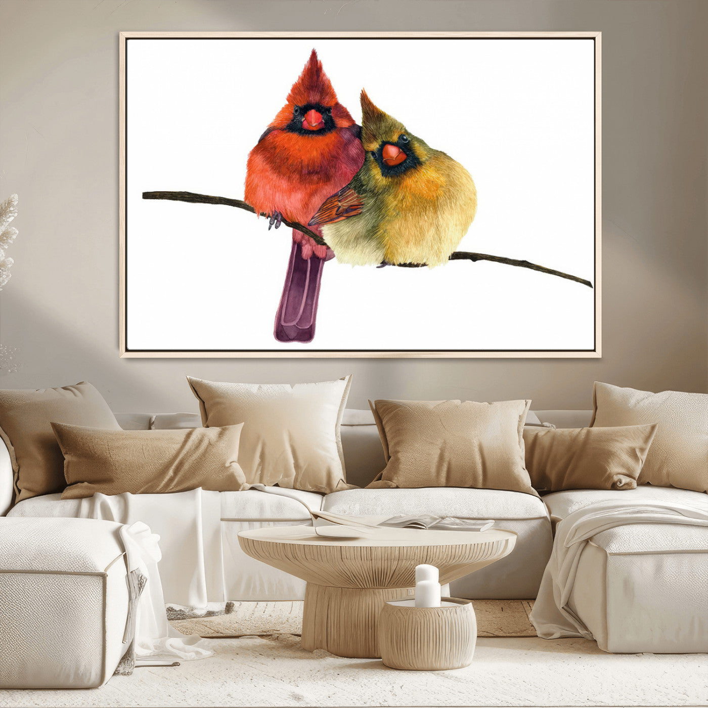 67752-MGV-CV-36X24-Cardinal Couple Wall Art – Male and Female Cardinal Canvas Print, Romantic Bird Artwork for Nature Lovers, Living Room, Bedroom,