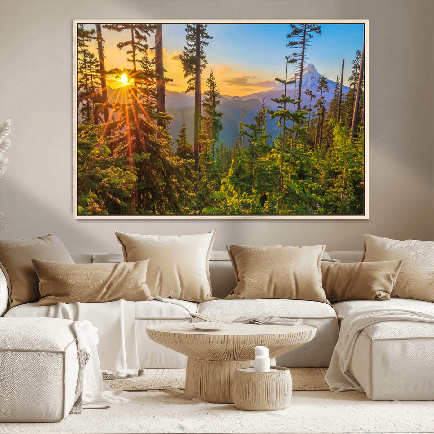83544043-MGV-CV-36X24-Forest Sunset Wall Art Canvas Print, Framed Sunset Trees Art Picture Print, Green Pines Perfect Rustic Nature Decor Artwork