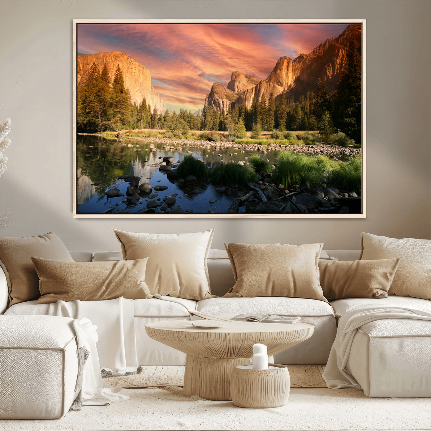 31199457-MGV-CV-36X24-Yosemite Valley Wall Art Canvas Print, Framed El Capitan Art Picture Print, Sunset Sky Perfect Vibrant Western Decor Artwork