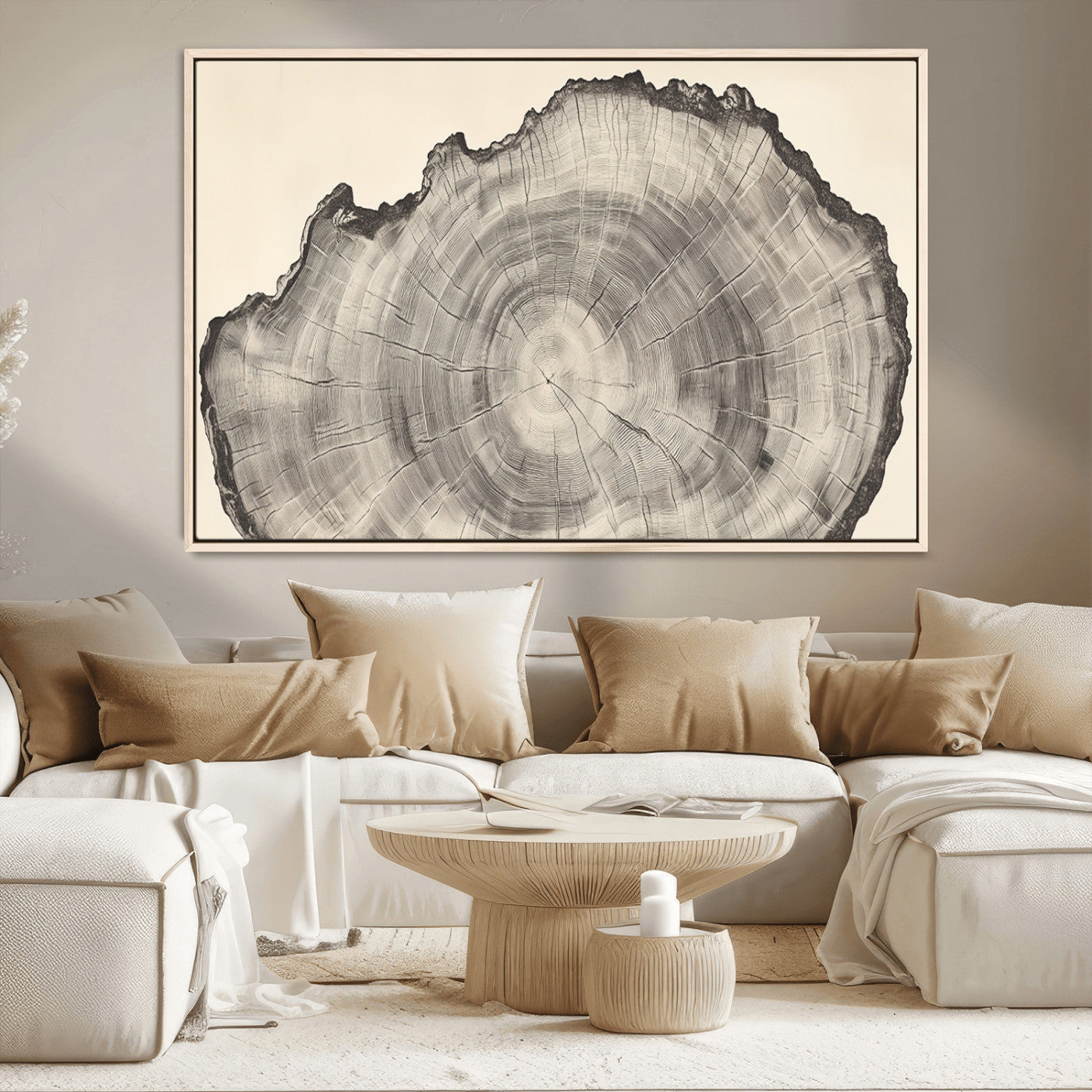 98921313-MGV-CV-36X24-Tree Ring Wall Art Canvas Print, Framed Wood Slice Art Picture Print, Minimalist Wood Perfect Rustic Academic Decor Artwork