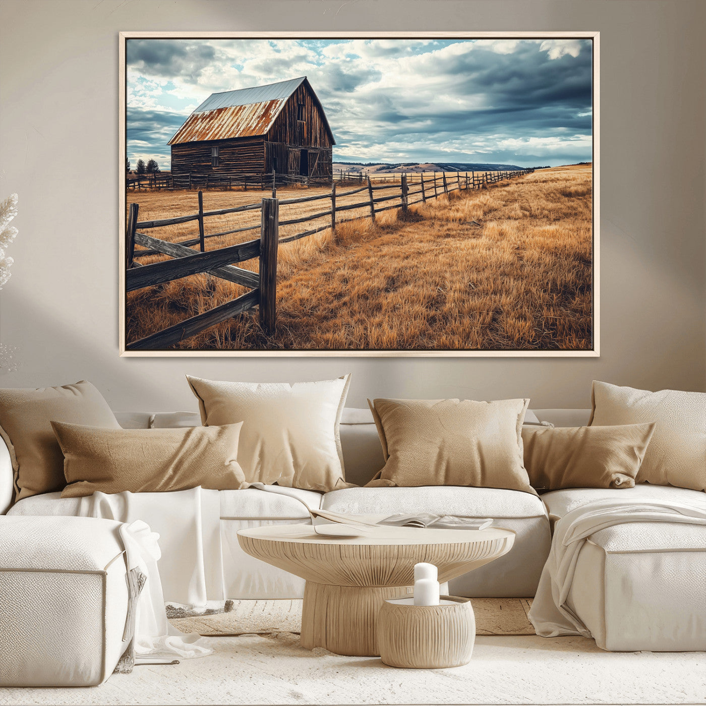 69356982-MGV-CV-36X24-Old Barn Wall Art Canvas Print, Framed Rustic Fence Art Picture Print, Wooden Farmhouse Perfect Rustic Farmhouse Decor Artwork