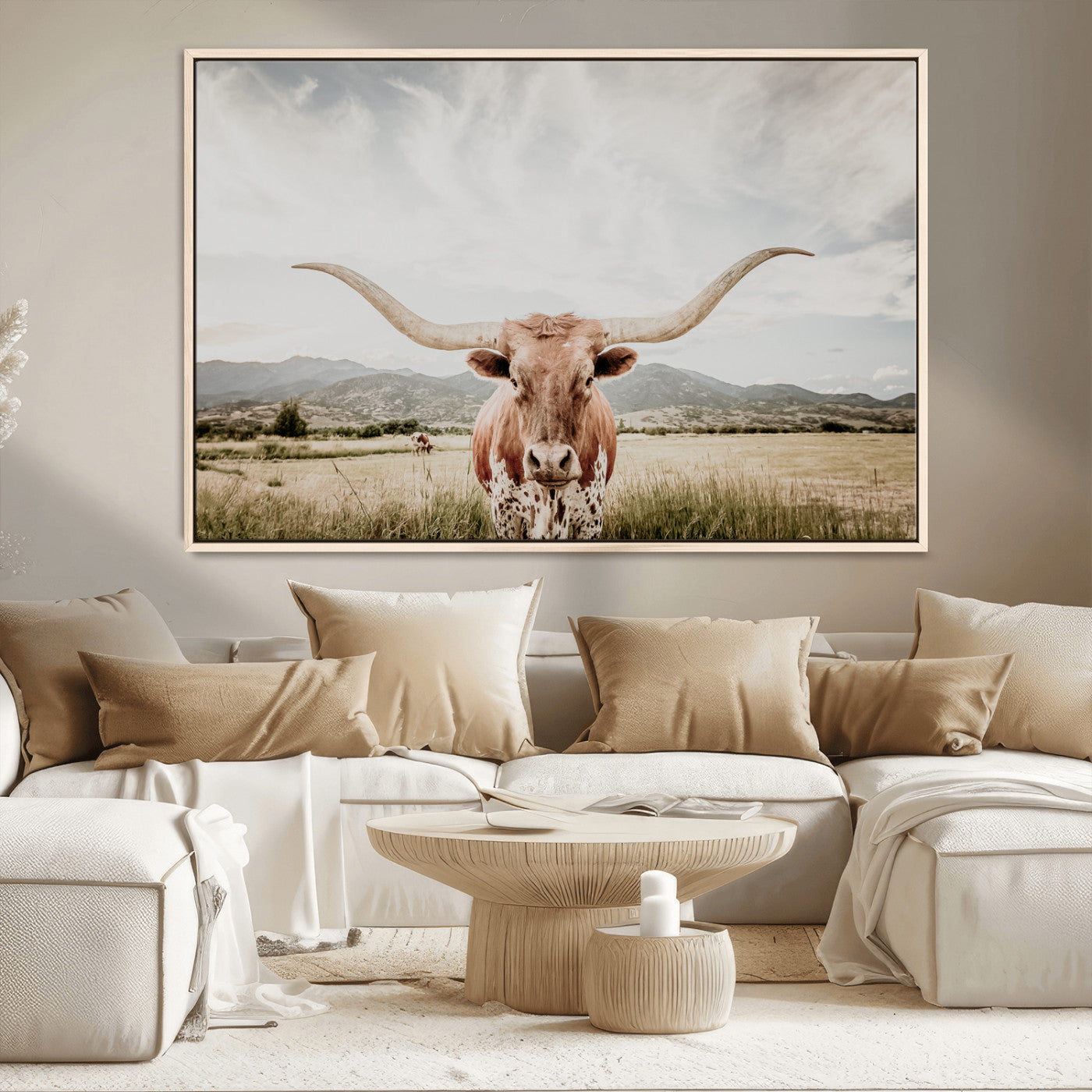 80054319-MGV-CV-36X24-Longhorn Wall Art – Rustic Western Canvas Print, Majestic Bull Artwork for Farmhouse, Ranch or Living Room