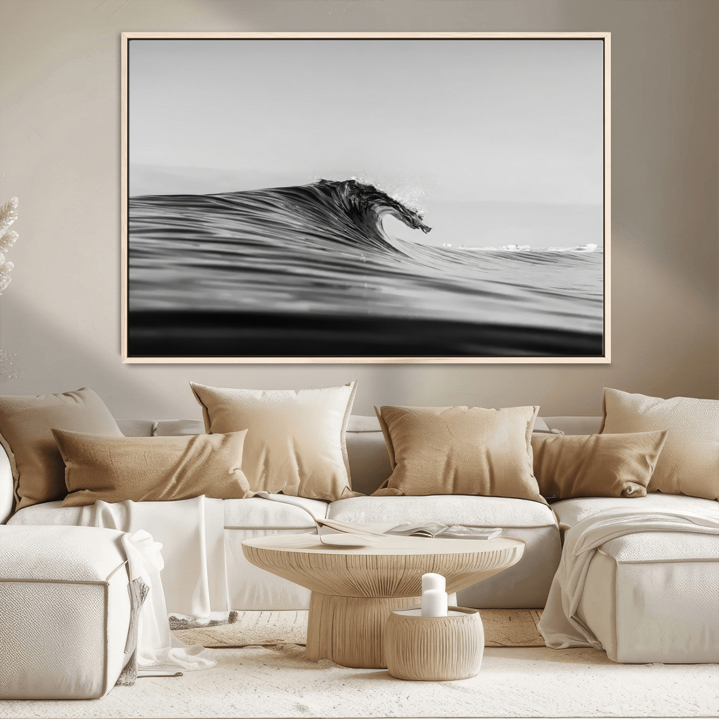 24029476-MGV-CV-36X24-Black Wave Wall Art Canvas Print, Framed Abstract Surf Art Picture Print, Minimalist Ocean Perfect Minimalist Coastal Decor