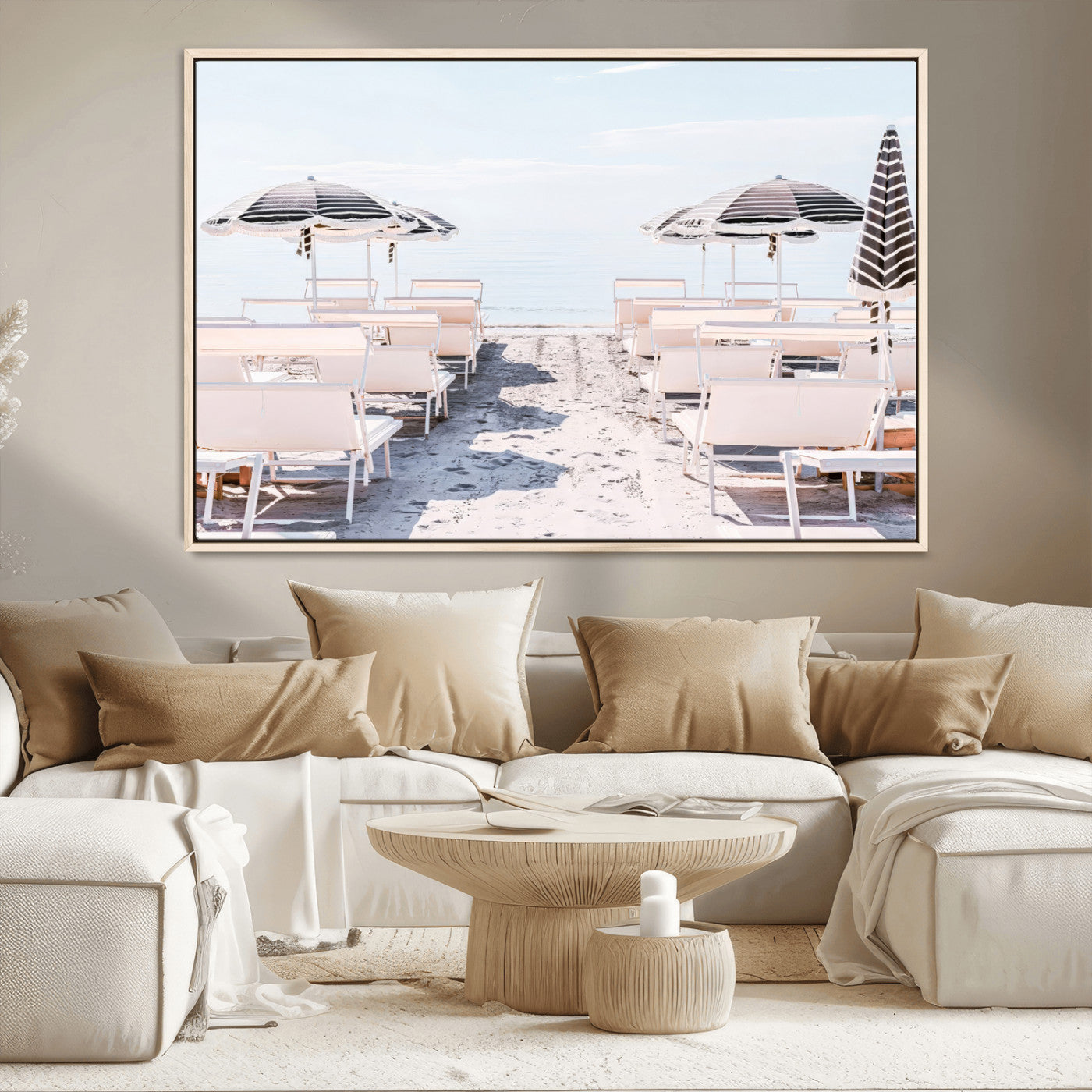 67623952-MGV-CV-36X24-Minimalist Beach Wall Art Canvas Print, Framed Pastel Sand Art Picture Print, Beach Aesthetic Perfect Coastal Minimalist Decor