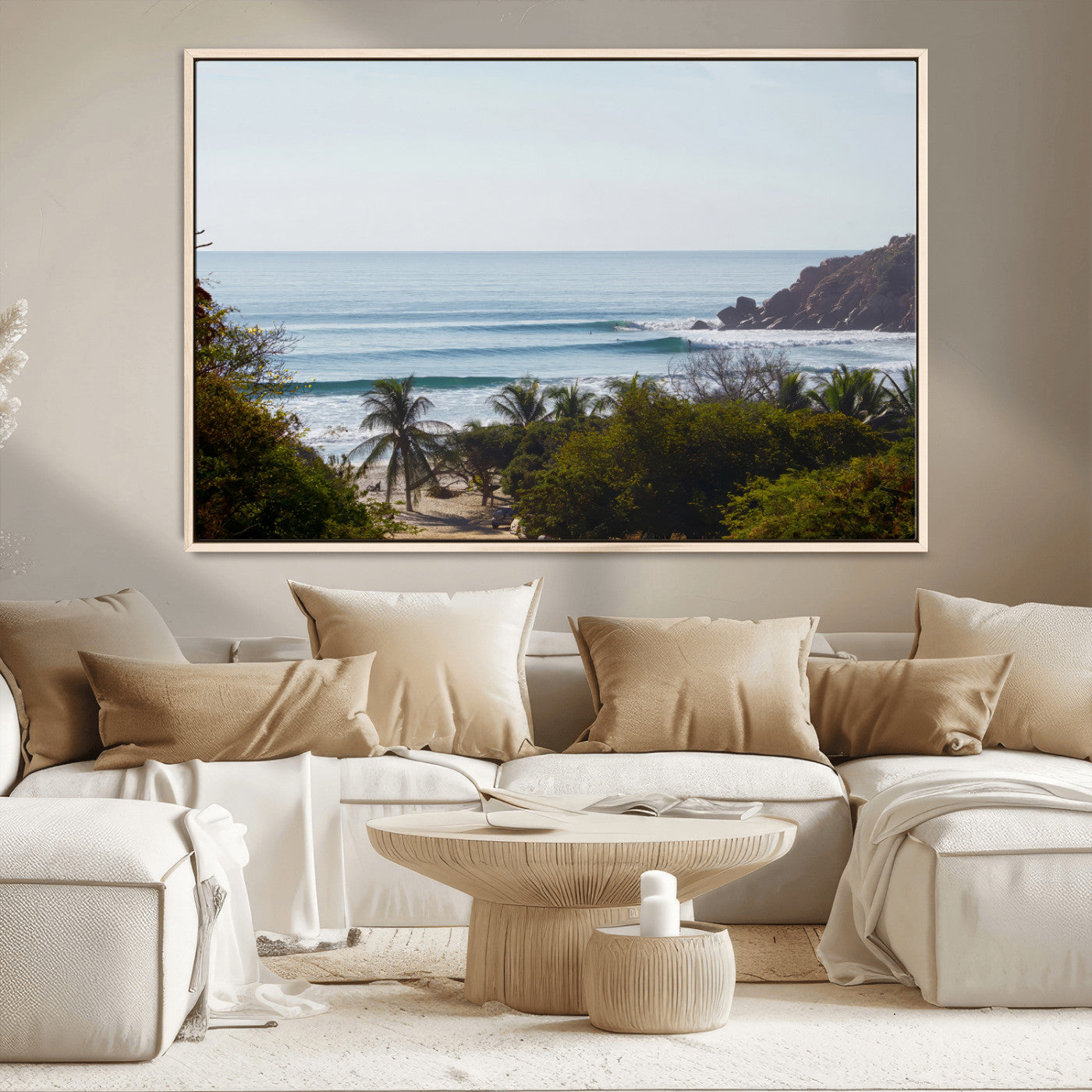 88336640-MGV-CV-36X24-Tropical Beach Scene Wall Art Canvas Print, Framed Coastal Photography Art Picture Print, Ocean Horizon Art Perfect Coastal Boho