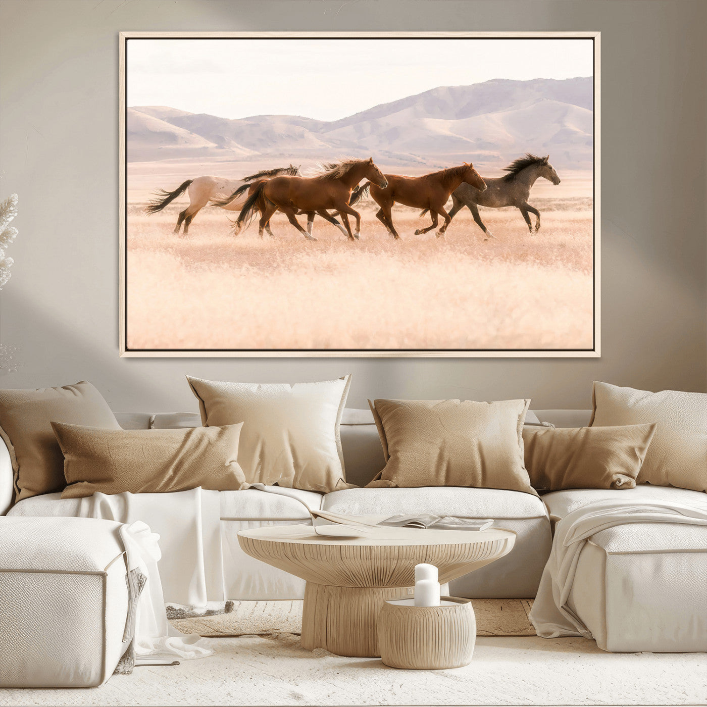 83644685-MGV-FC-36X24_Natural-Wild Horse Art Wall Art Canvas Print, Framed Rustic Western Art Picture Print, Desert Horse Scene Perfect Rustic Western Decor