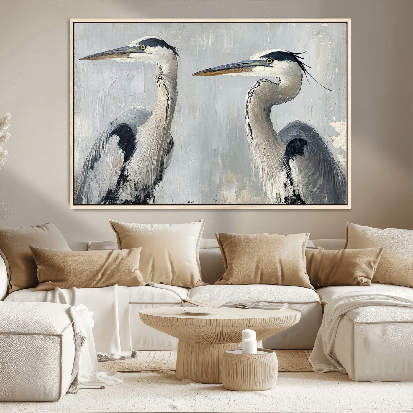 19427826-MGV-CV-36X24-Bird Canvas Decor Wall Art Canvas Print, Framed Coastal Bird Pair Art Picture Print, Minimalist Wildlife Wall Perfect Coastal