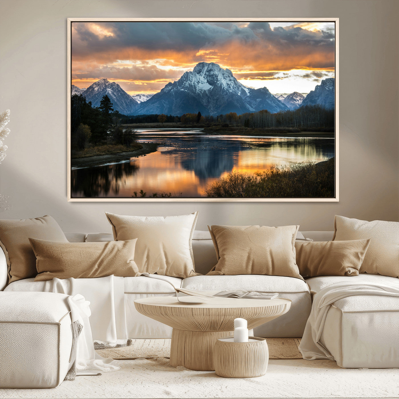 14130176-MGV-CV-36X24-Mountain Sunset Wall Art Canvas Print, Framed Alpine Wilderness Art Picture Print, Golden Hour Perfect Rustic Wilderness Decor