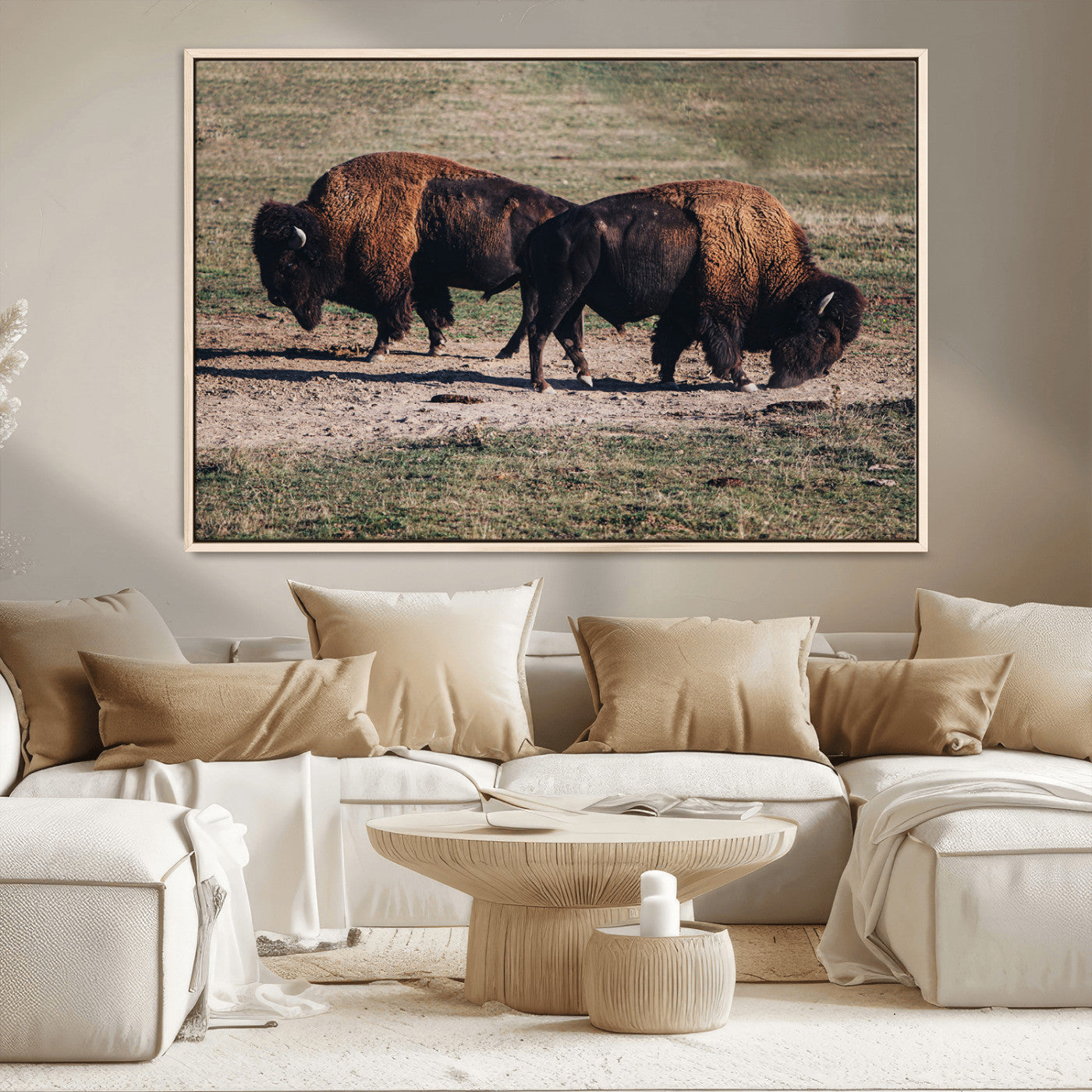 58141885-MGV-CV-36X24-Bison Photography Wall Art Canvas Print, Framed Western Wildlife Art Picture Print, Modern Ranch Perfect Western Rustic Decor