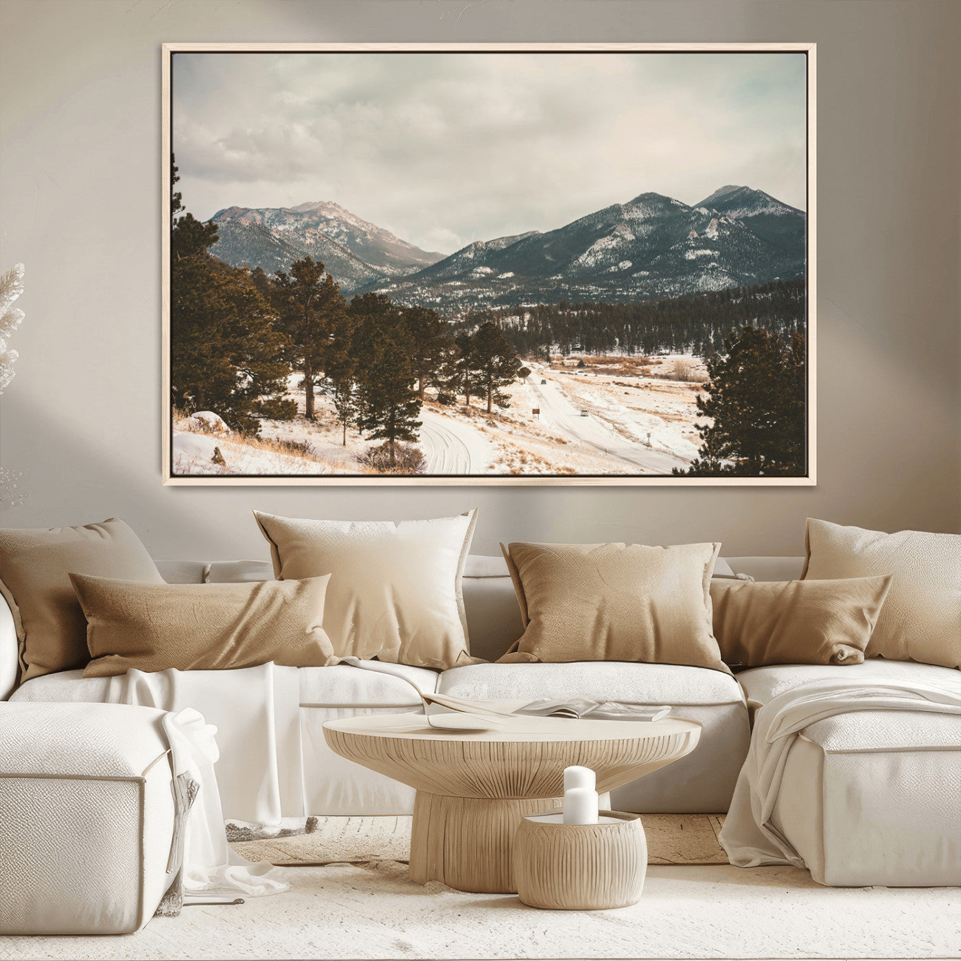77311749-MGV-CV-36X24-Mountain Landscape Wall Art Canvas Print, Framed Snowy Peaks Art Picture Print, Alpine Aesthetic Perfect Rustic Winter Decor