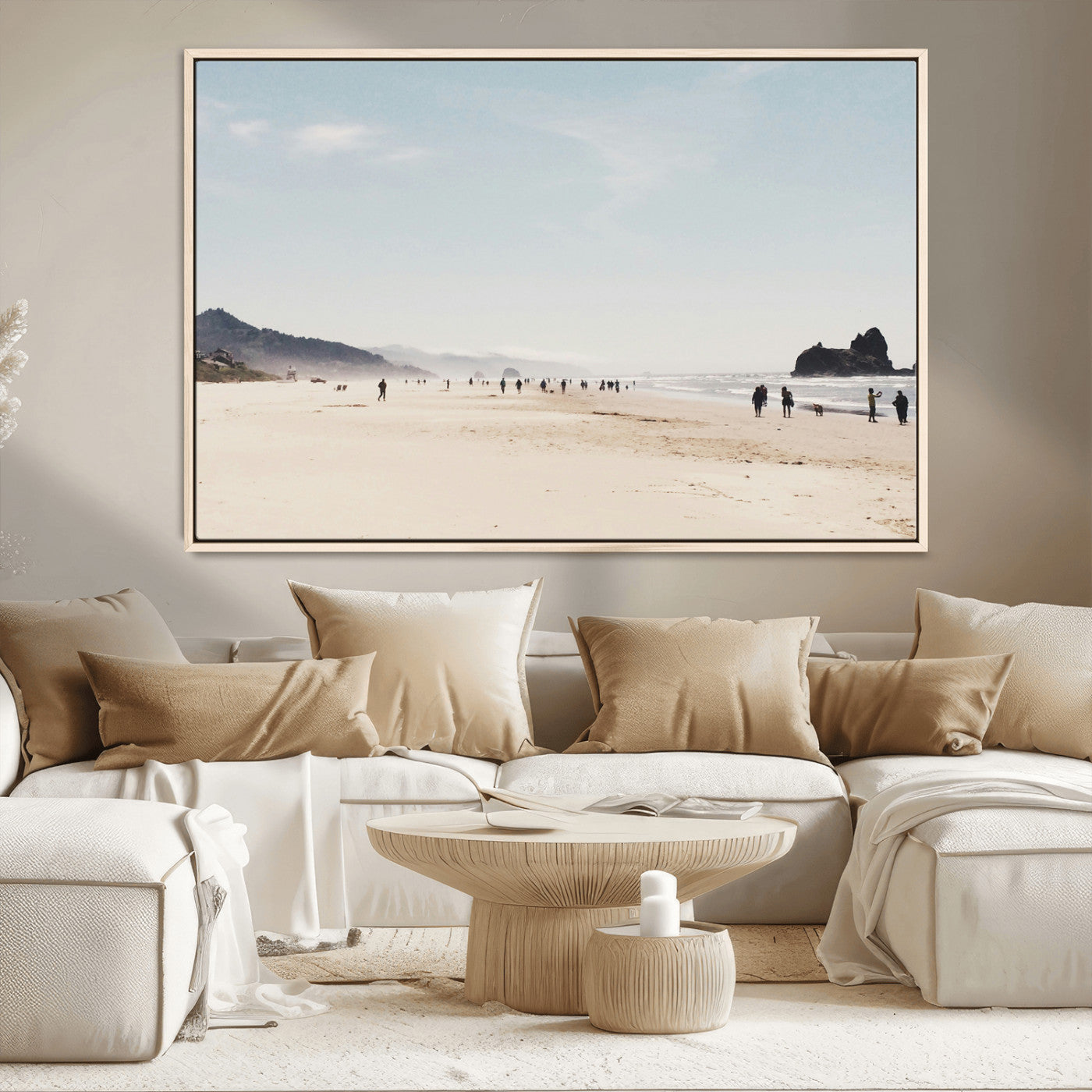 28307820-MGV-CV-36X24-Minimalist Beach Wall Art Canvas Print, Framed Coastal Serenity Art Picture Print, Soft Sand Perfect Modern Coastal Decor Artwork