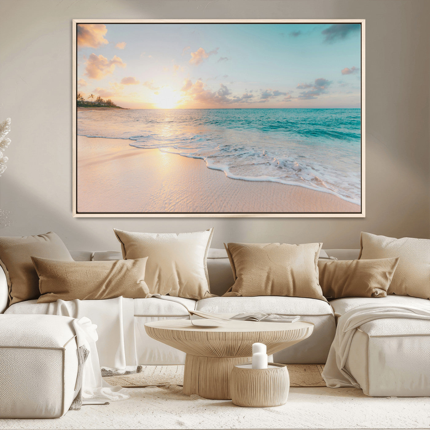 94538225-MGV-CV-36X24-Beach Sunset Wall Art Canvas Print, Framed Ocean Waves Art Picture Print, Summer Escape Perfect Coastal Serenity Decor Artwork