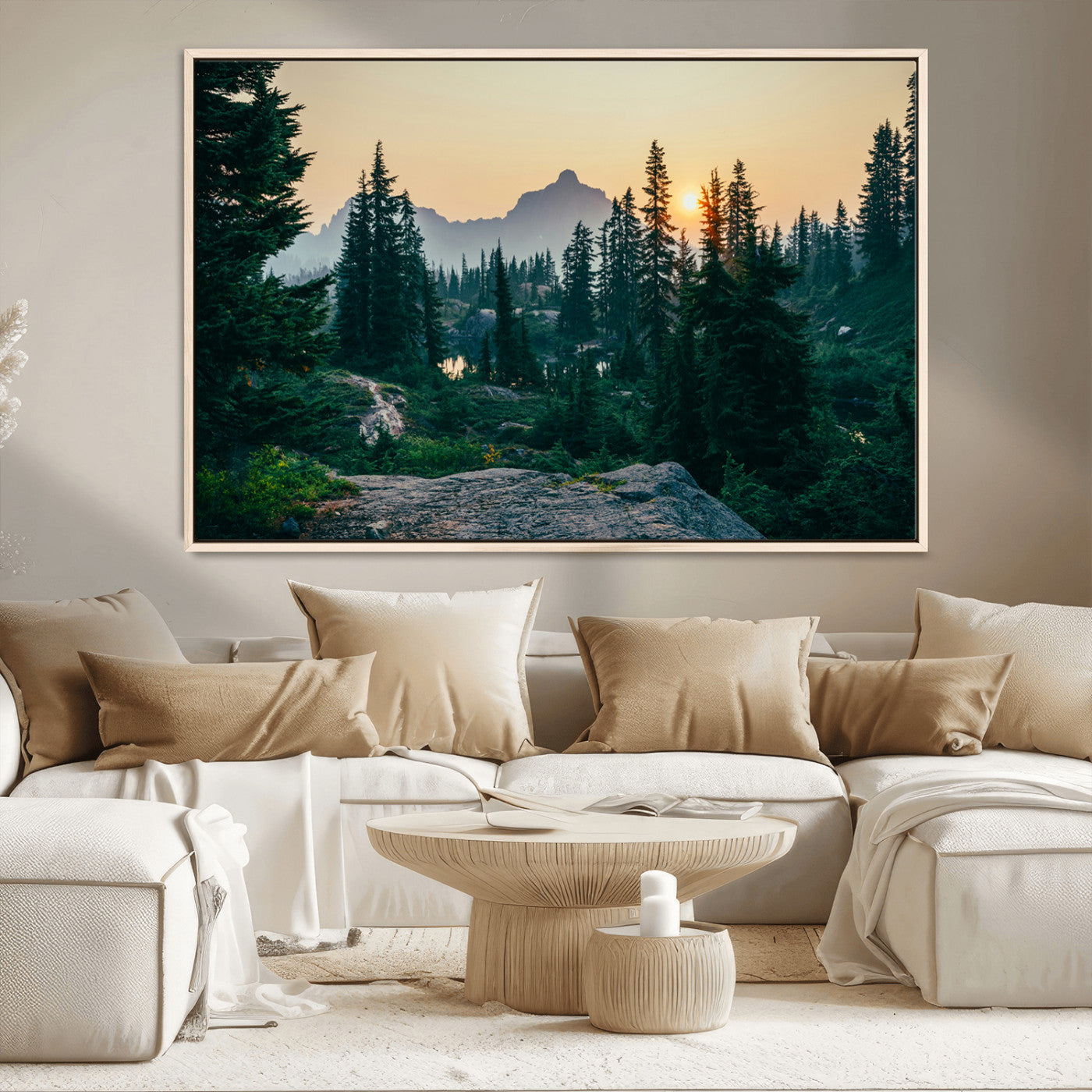 66397982-MGV-CV-36X24-Mountain Landscape Wall Art Canvas Print, Framed Forest Serenity Art Picture Print, Mountain Landscape Perfect Rustic Wilderness