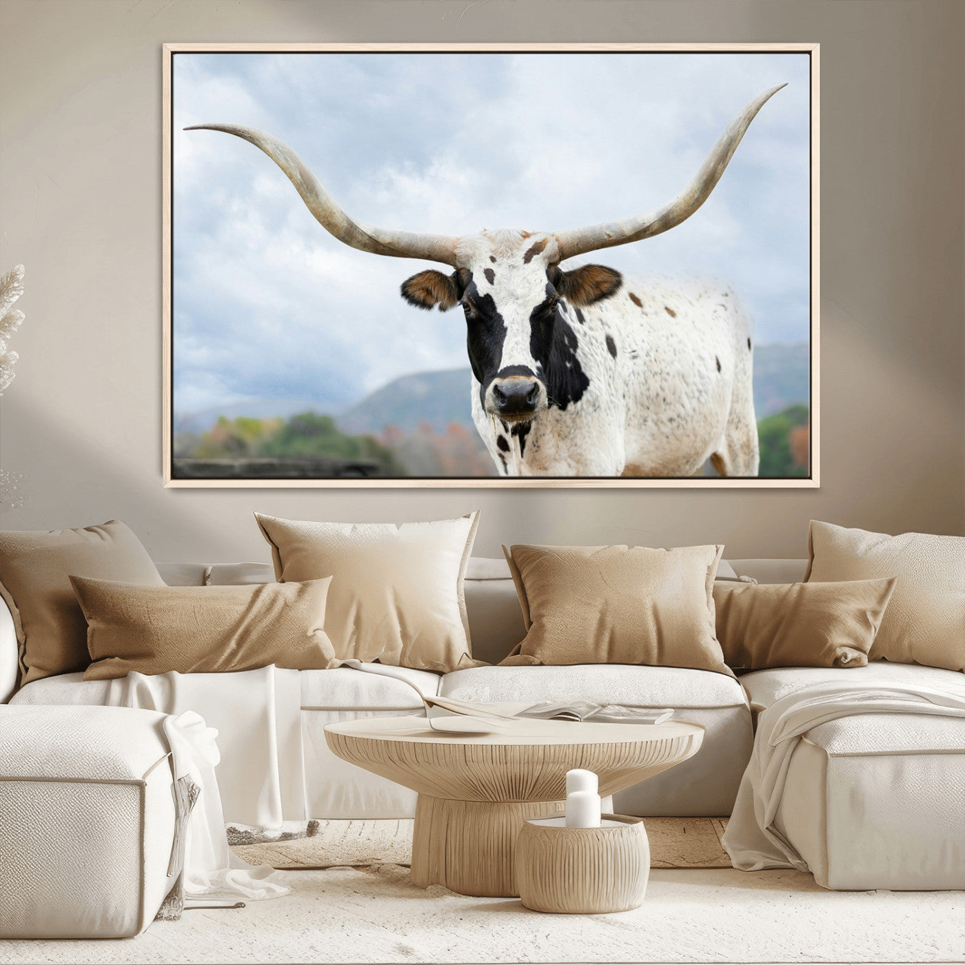63592811-MGV-CV-36X24-Texas Longhorn Wall Art Canvas Print, Framed Western Rustic Art Picture Print, Farmhouse Decor Perfect Rustic Farmhouse Decor