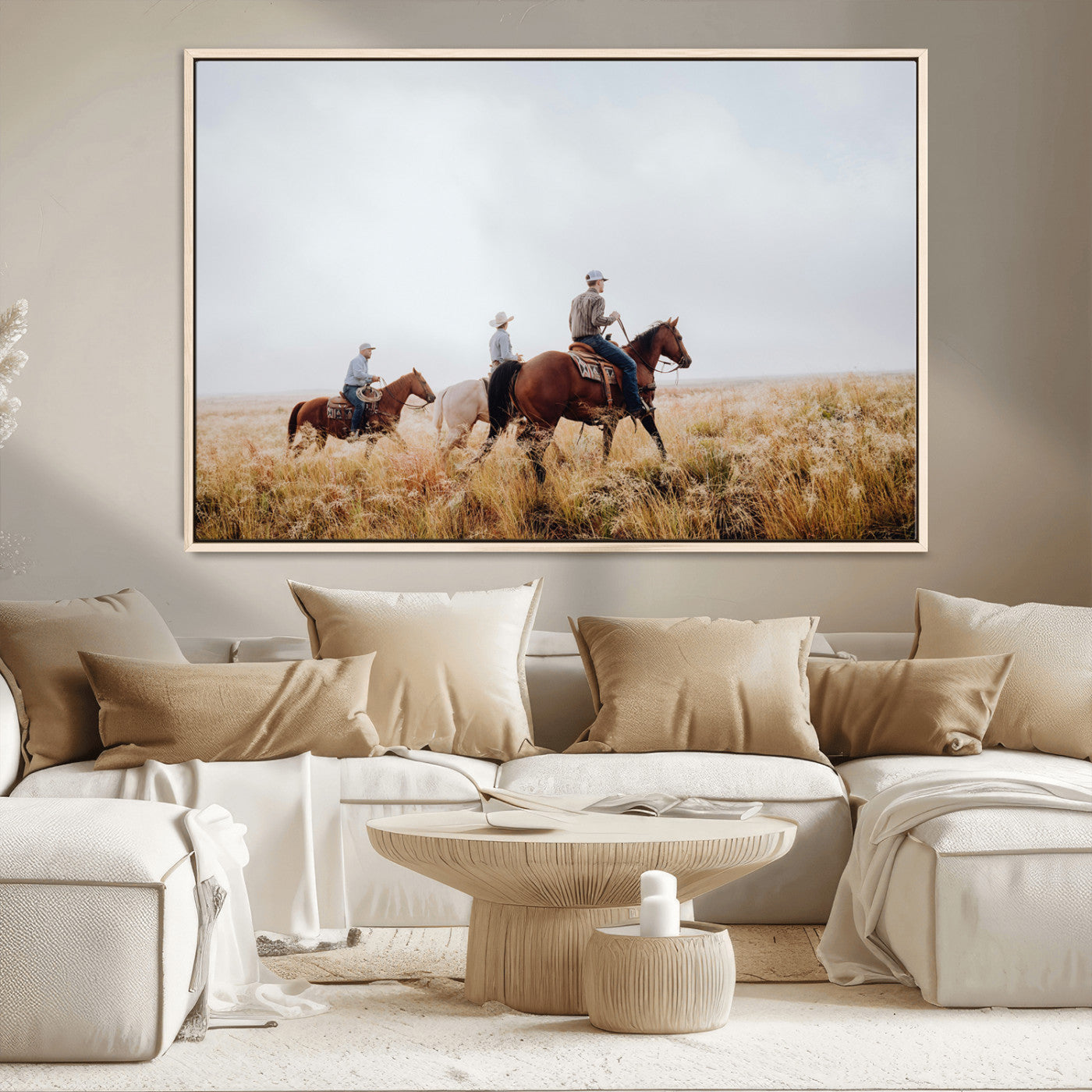 94723307-MGV-CV-36X24-Western Cowboys Wall Art Canvas Print, Framed Rustic Prairie Art Picture Print, Horseback Riding Perfect Rustic Western Decor