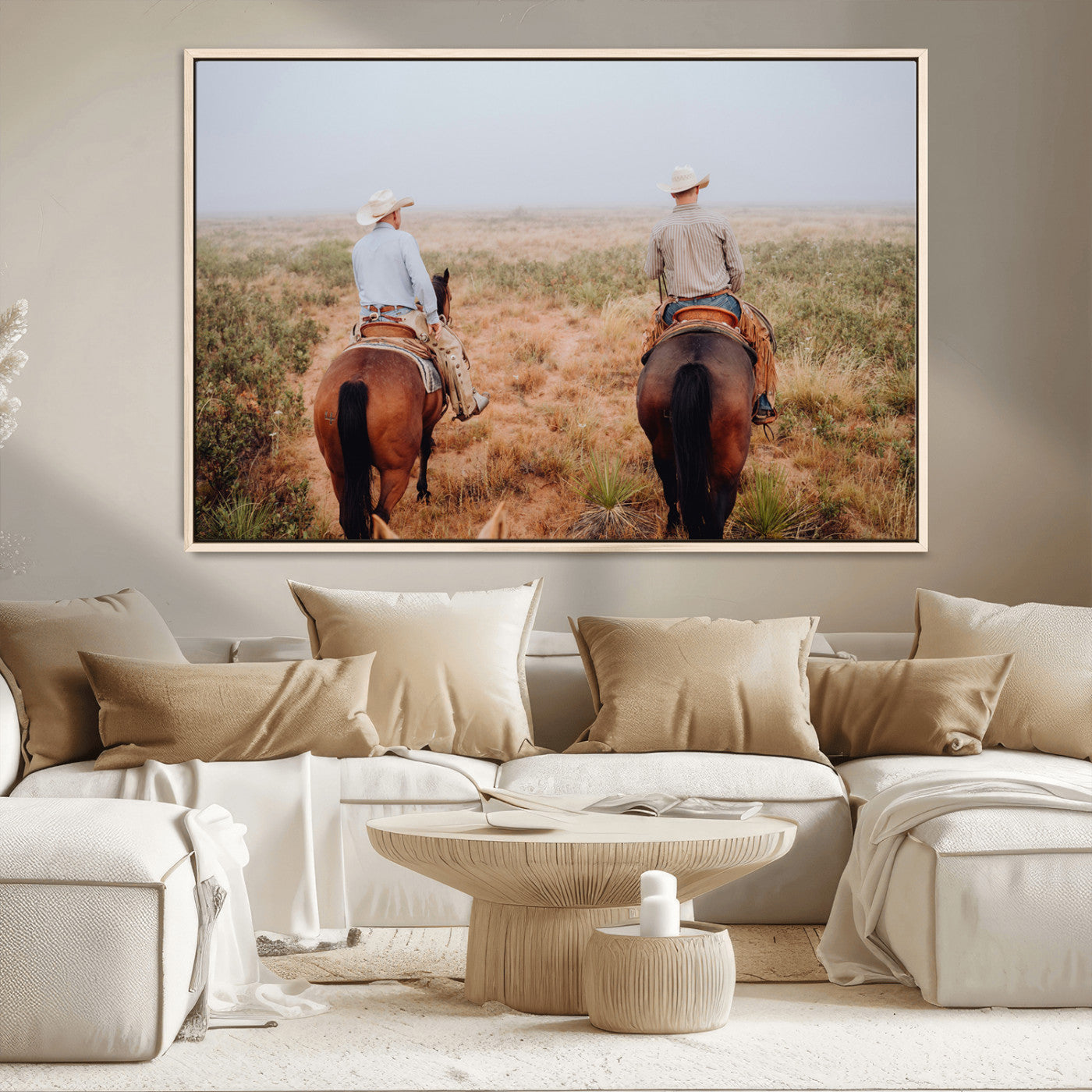 54943176-MGV-CV-36X24-Cowboy Wall Art Wall Art Canvas Print, Framed Western Canvas Art Picture Print, Rustic Ranch Scene Perfect Rustic Western Decor
