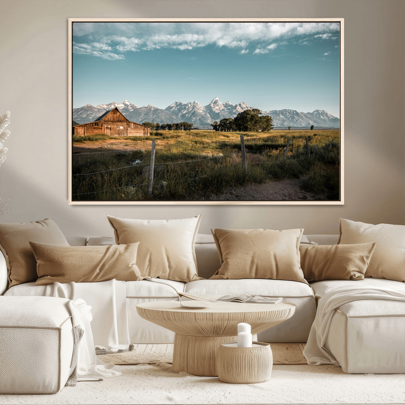 92497443-MGV-CV-36X24-Rustic Farmhouse Wall Art Canvas Print, Framed Mountain Cabin Art Picture Print, Western Landscape Perfect Rustic Farmhouse Decor