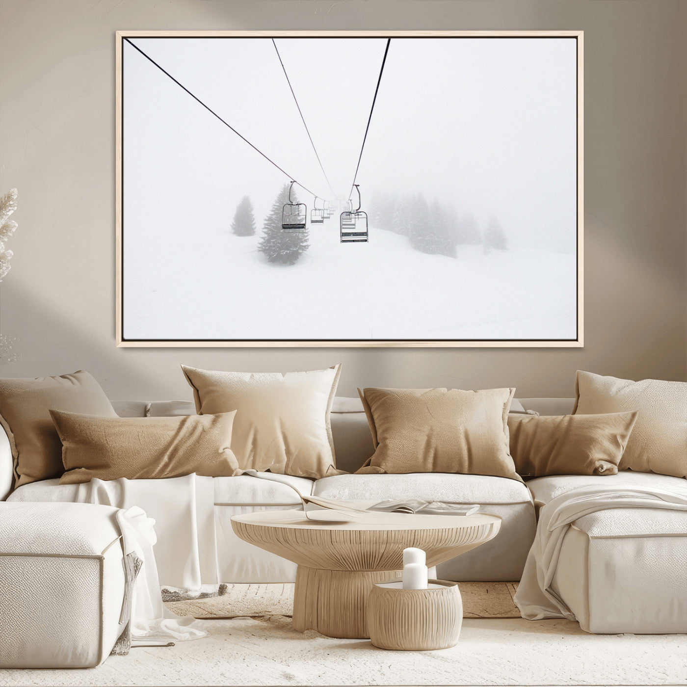 20216390-MGV-CV-36X24-Ski Lift Wall Art Canvas Print, Framed Snowy Landscape Art Picture Print, Alpine Adventure Perfect Nordic Minimalist Decor Artwork