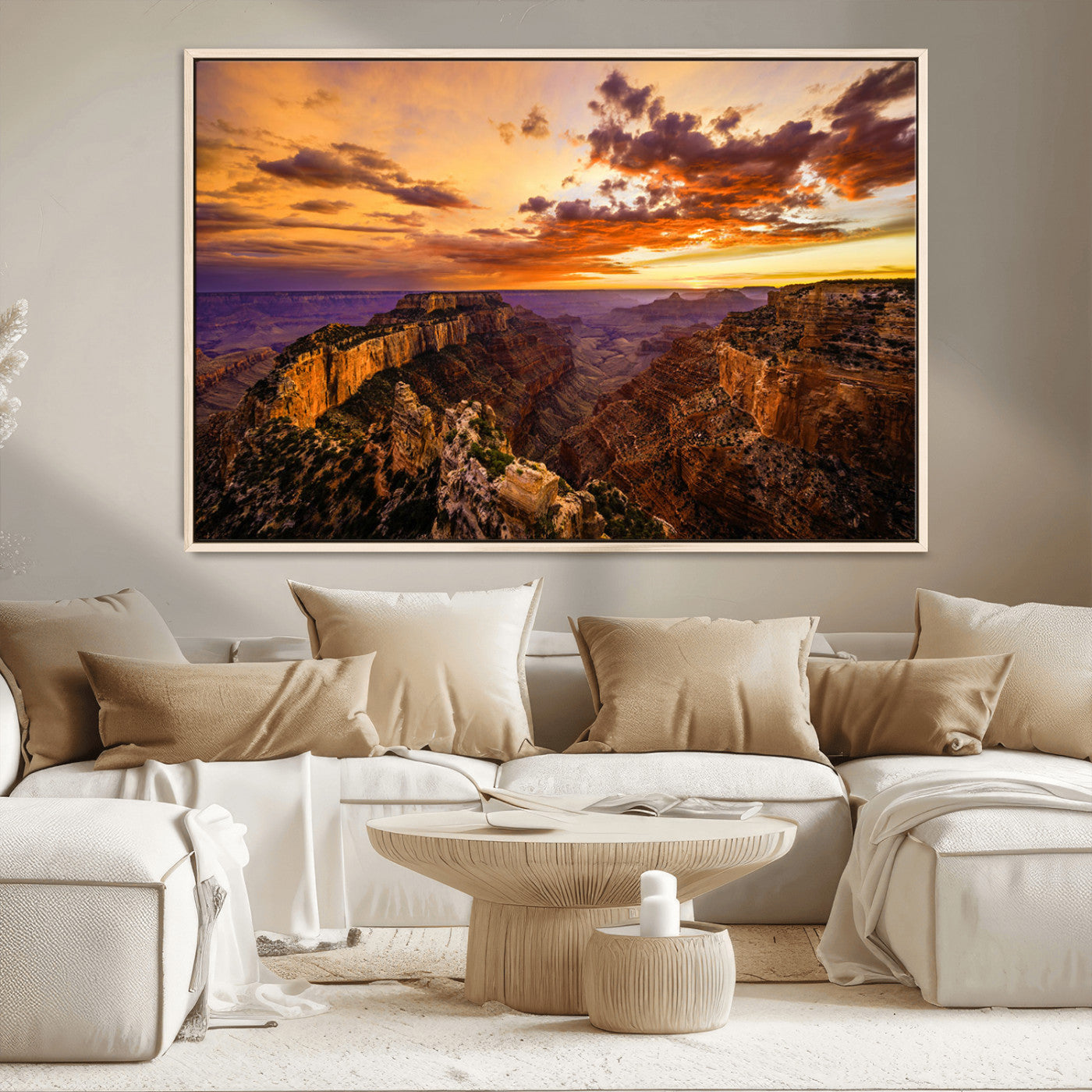 75573843-MGV-CV-36X24-Grand Canyon Sunset Wall Art – Panoramic Canyon Landscape Canvas Print, Dramatic Desert Cliffs Artwork, Nature Inspired Scenic