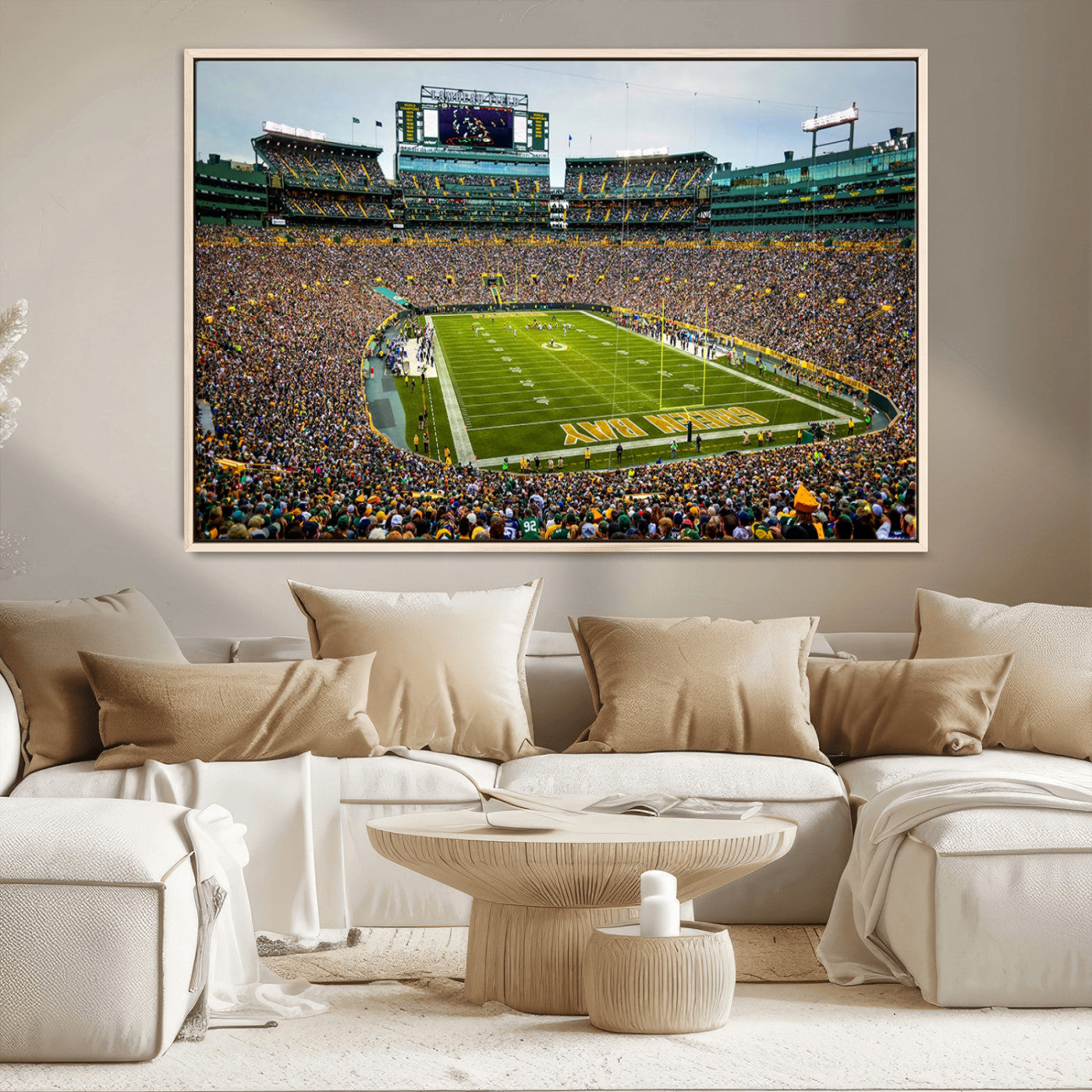 96617112-MGV-CV-36X24-Lambeau Field Wall Art – Green Bay Packers NFL Football Stadium Canvas Print – Game Day Crowd Sports Decor for Man Cave, Bar, or
