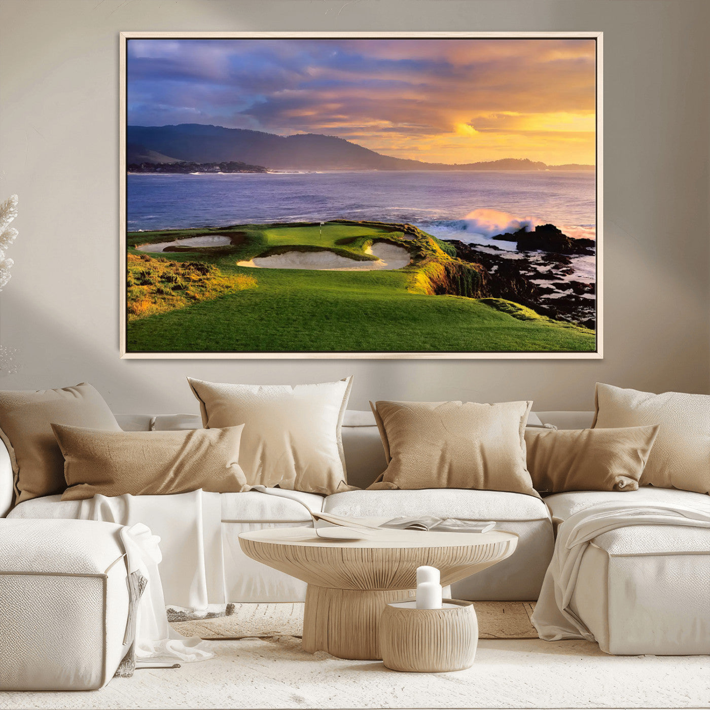 39644075-MGV-CV-36X24-Golf Course Wall Art – Coastal Sunset Canvas Print, Scenic Oceanfront Fairway Landscape Decor for Office, Man Cave, or Living Room