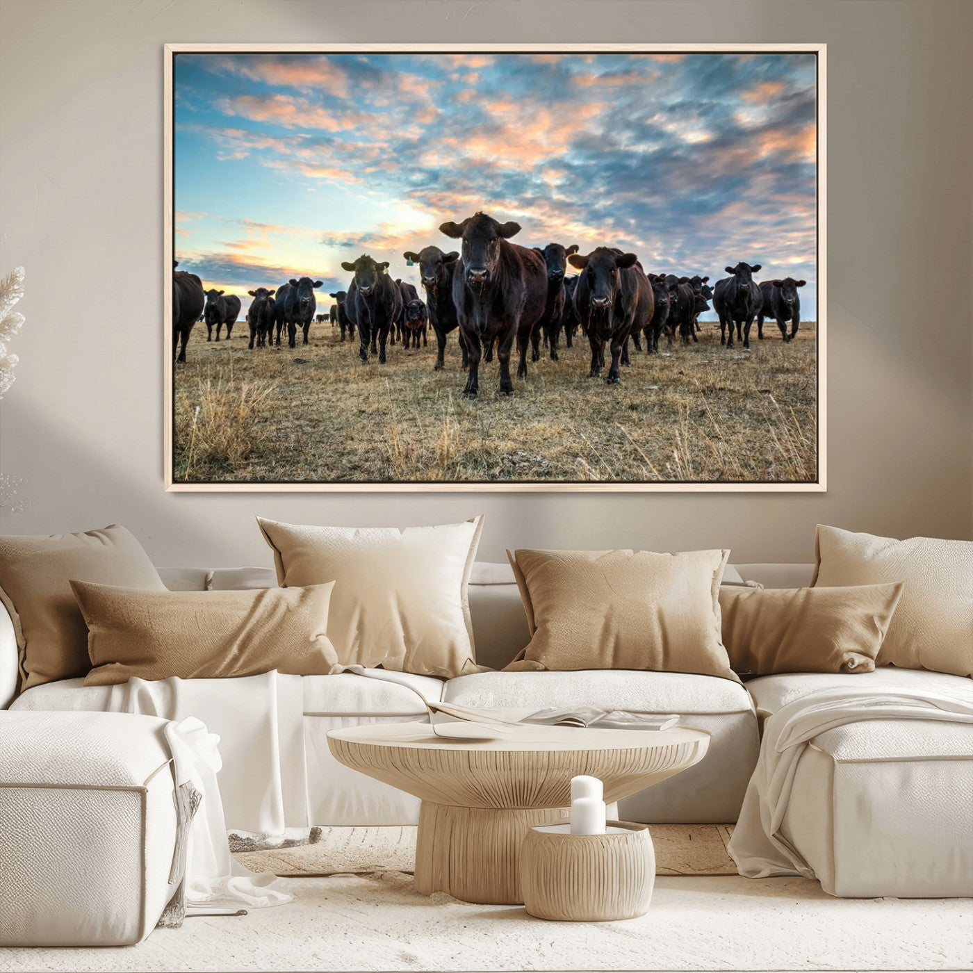 13867292-MGV-CV-36X24-Black Cattle Wall Art – Rustic Ranch Herd Canvas Print, Western Farmhouse Country Landscape Decor for Living Room, Office, or