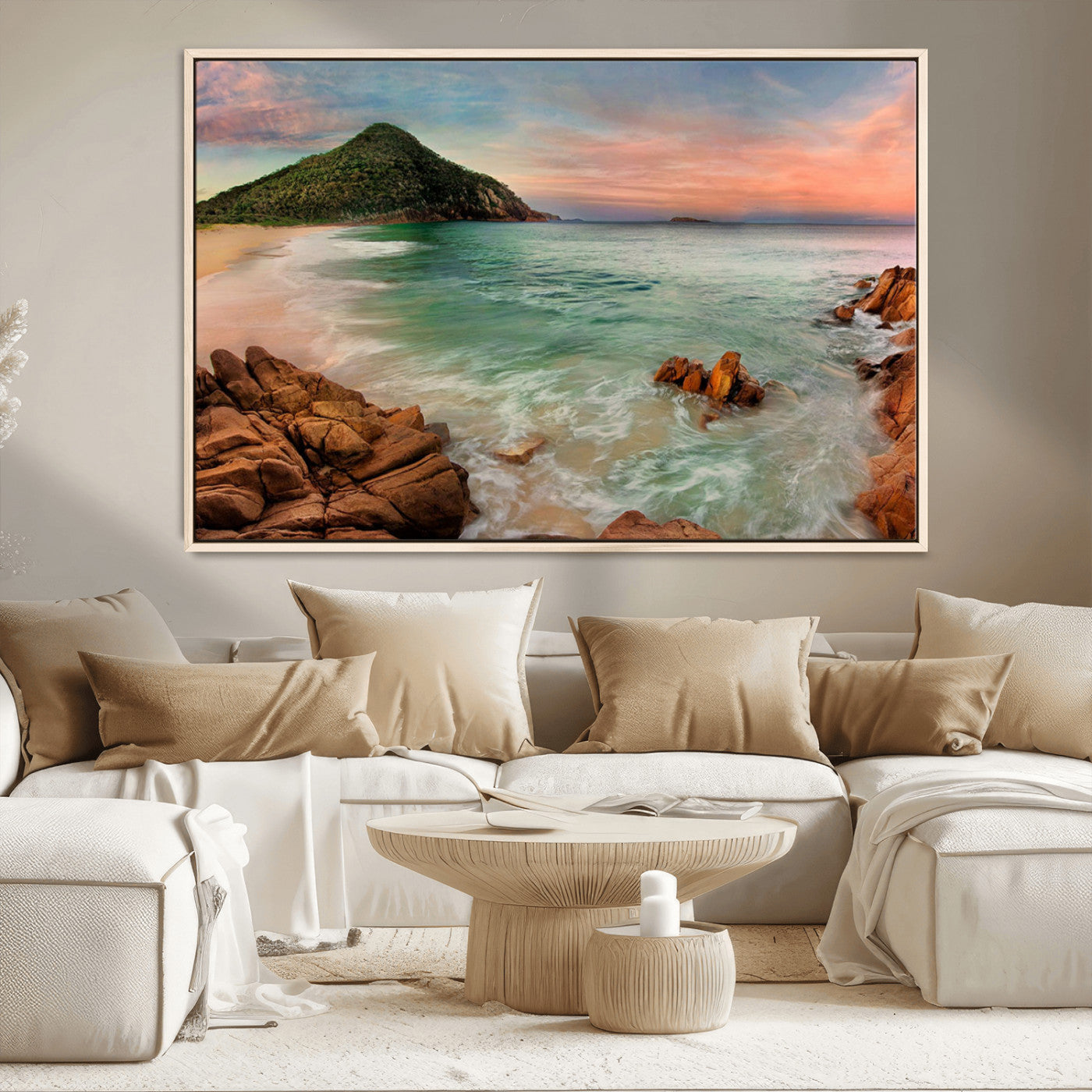 53831025-MGV-CV-36X24-Coastal Landscape Wall Art – Tropical Beach Ocean Canvas Print, Sunset Mountain View Photography Decor for Living Room, Bedroom,