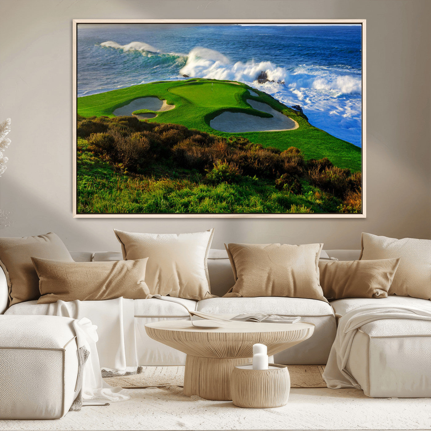 13644055-MGV-CV-36X24-Golf Wall Art – Oceanfront Green Canvas Print, Scenic Coastal Course Photography Decor for Bedroom, Living Room, Office, Sports