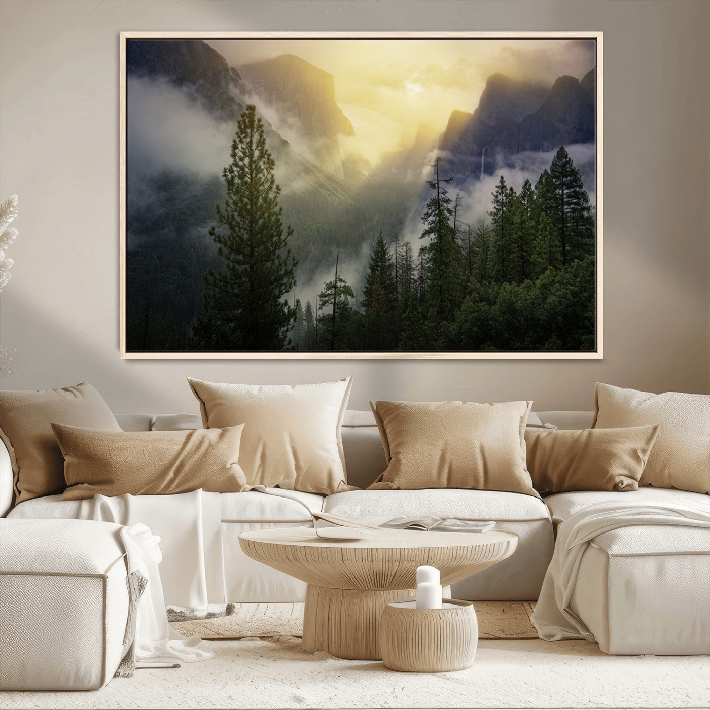38316884-MGV-CV-36X24-Landscape Wall Art – Misty Mountain Valley Canvas Print, Scenic Pine Forest and Sunrise Photography Decor for Bedroom, Living