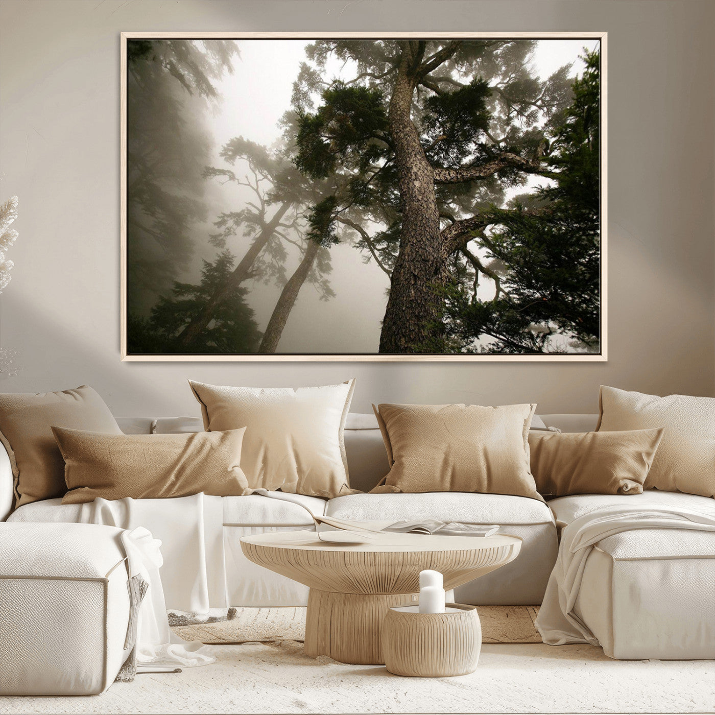 87969493-MGV-CV-36X24-Forest Wall Art – Misty Tall Trees Canvas Print, Dramatic Woodland Photography Decor for Bedroom, Living Room, Office, Cabin,