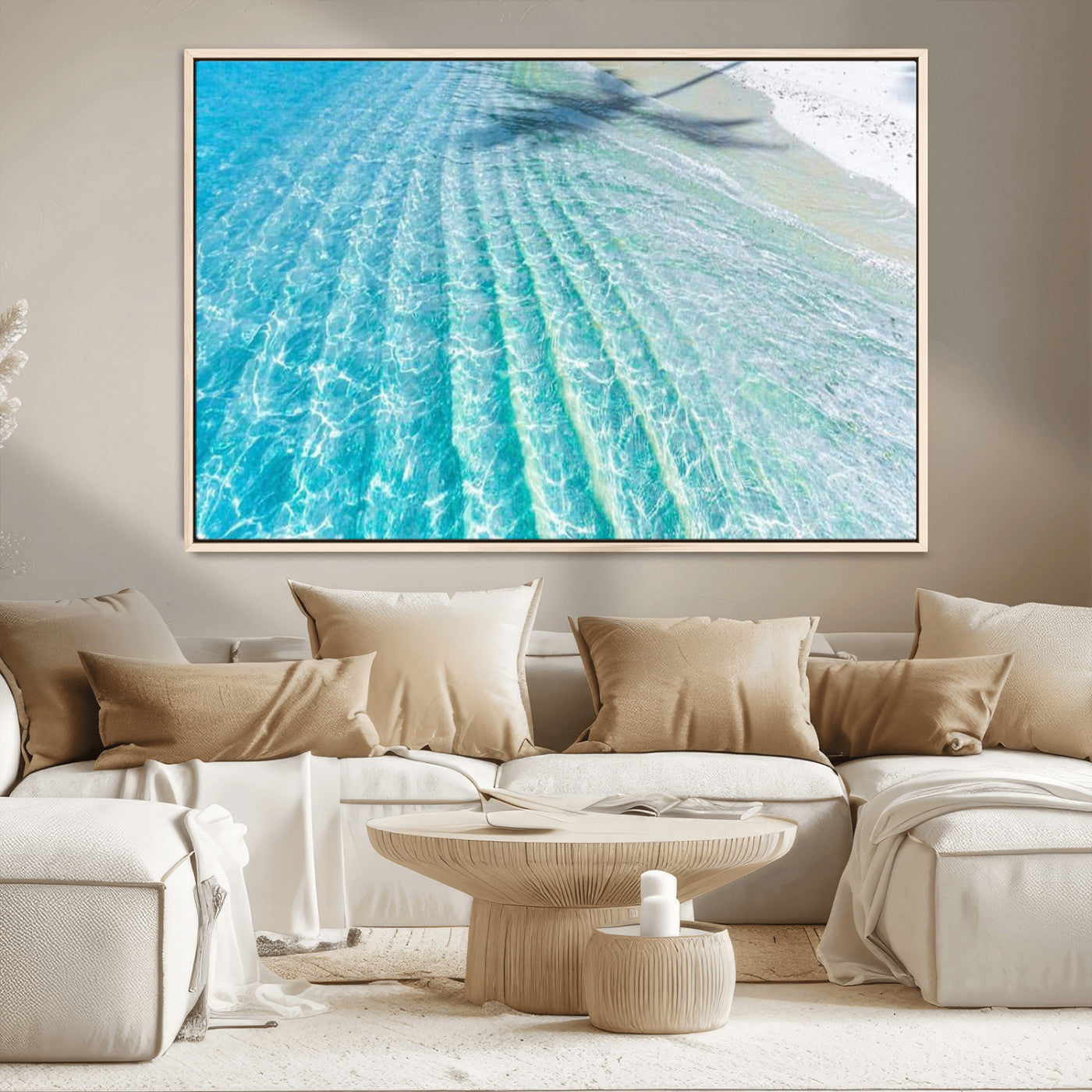 46233906-MGV-CV-36X24-Coastal Wall Art – Turquoise Ocean Waves and White Sand Canvas Print, Tropical Beach Photography Decor for Bedroom, Living Room,