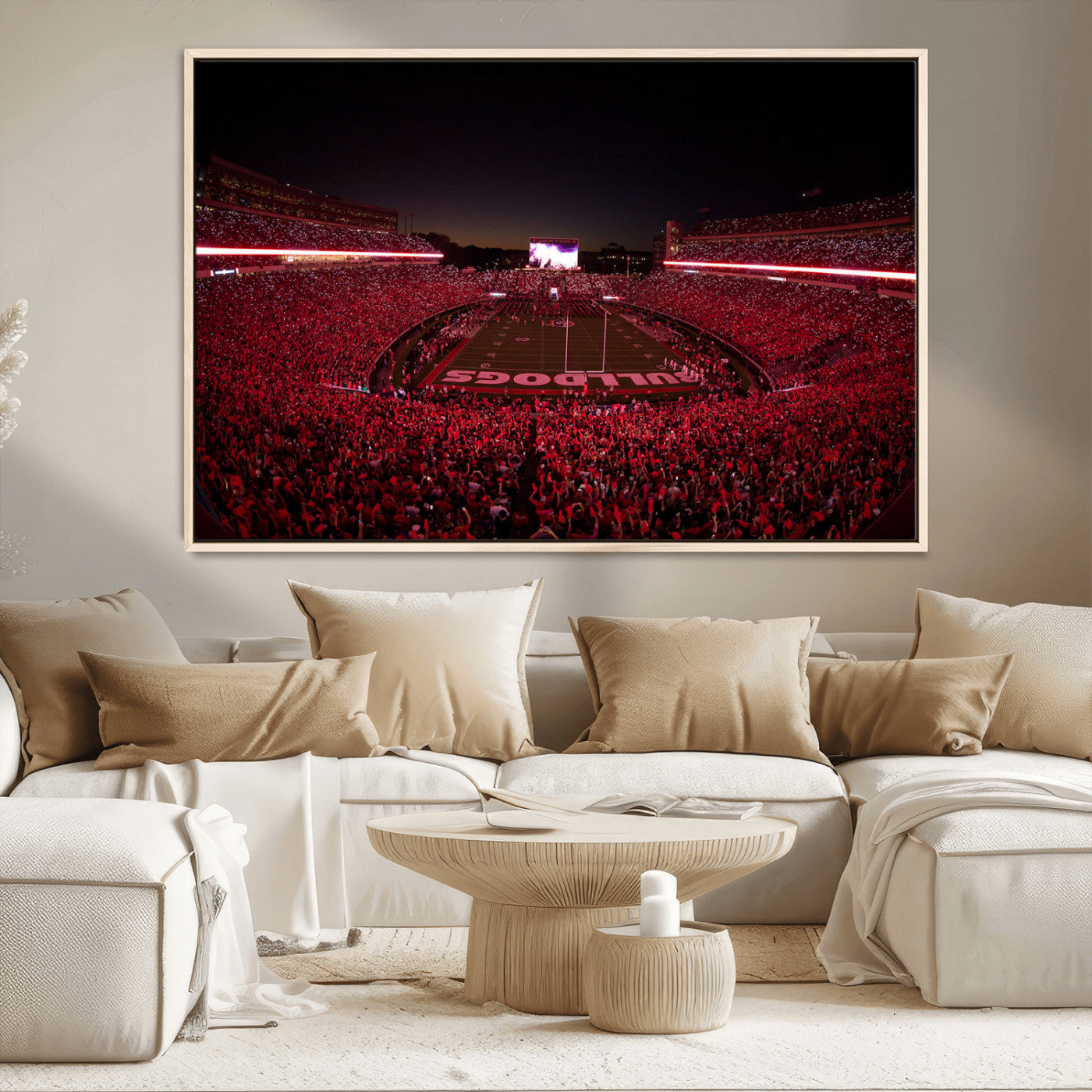 38331045-MGV-CV-36X24-Sanford Stadium Wall Art – Panoramic Georgia Bulldogs Red Light Game Football Canvas Print, Night Crowd Sports Decor for Office,