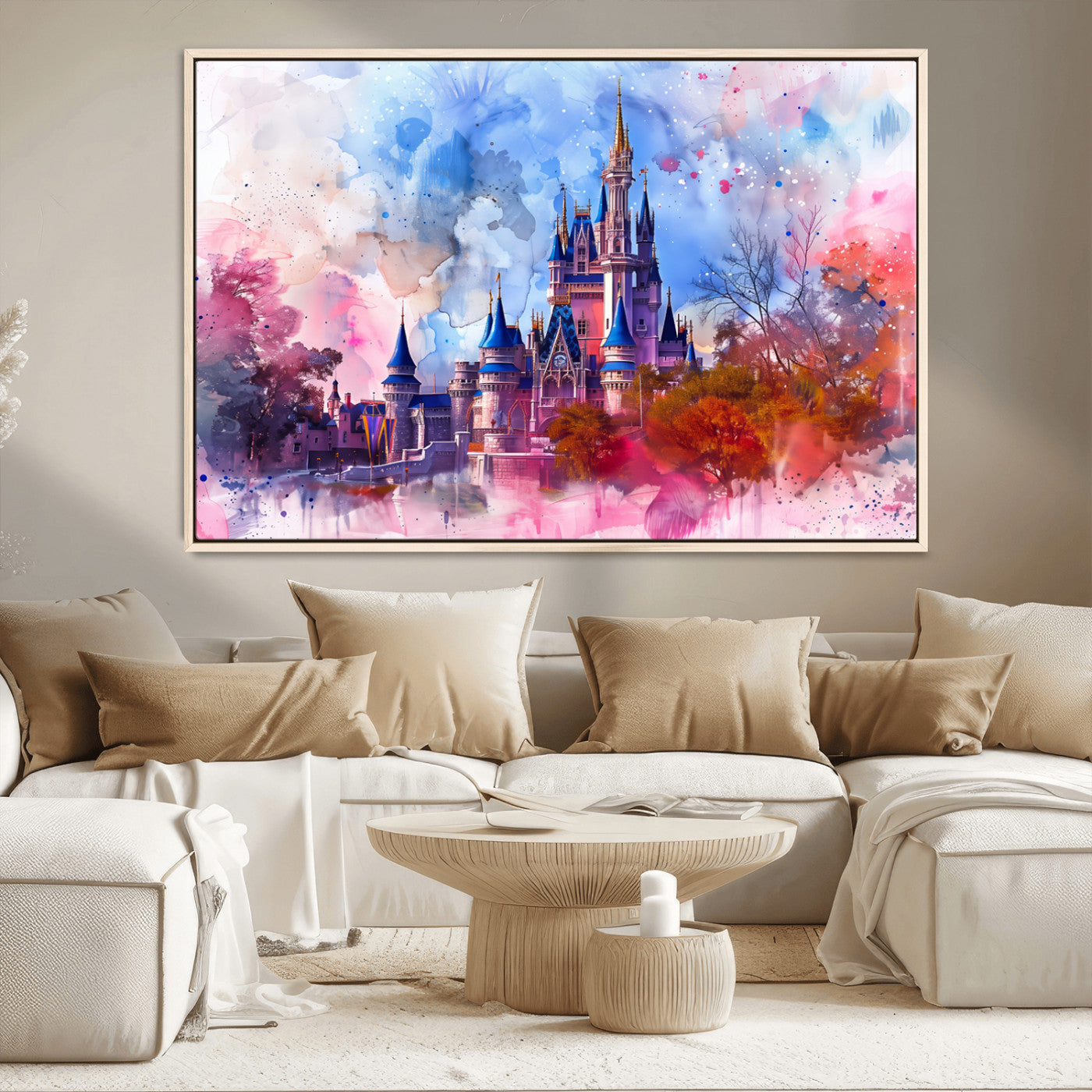 15129-MGV-CV-36X24-Disney Castle Wall Art Canvas Print, Framed Cinderella Palace Art Picture Print, Fantasy Kingdom Perfect Whimsical Fairytale Decor
