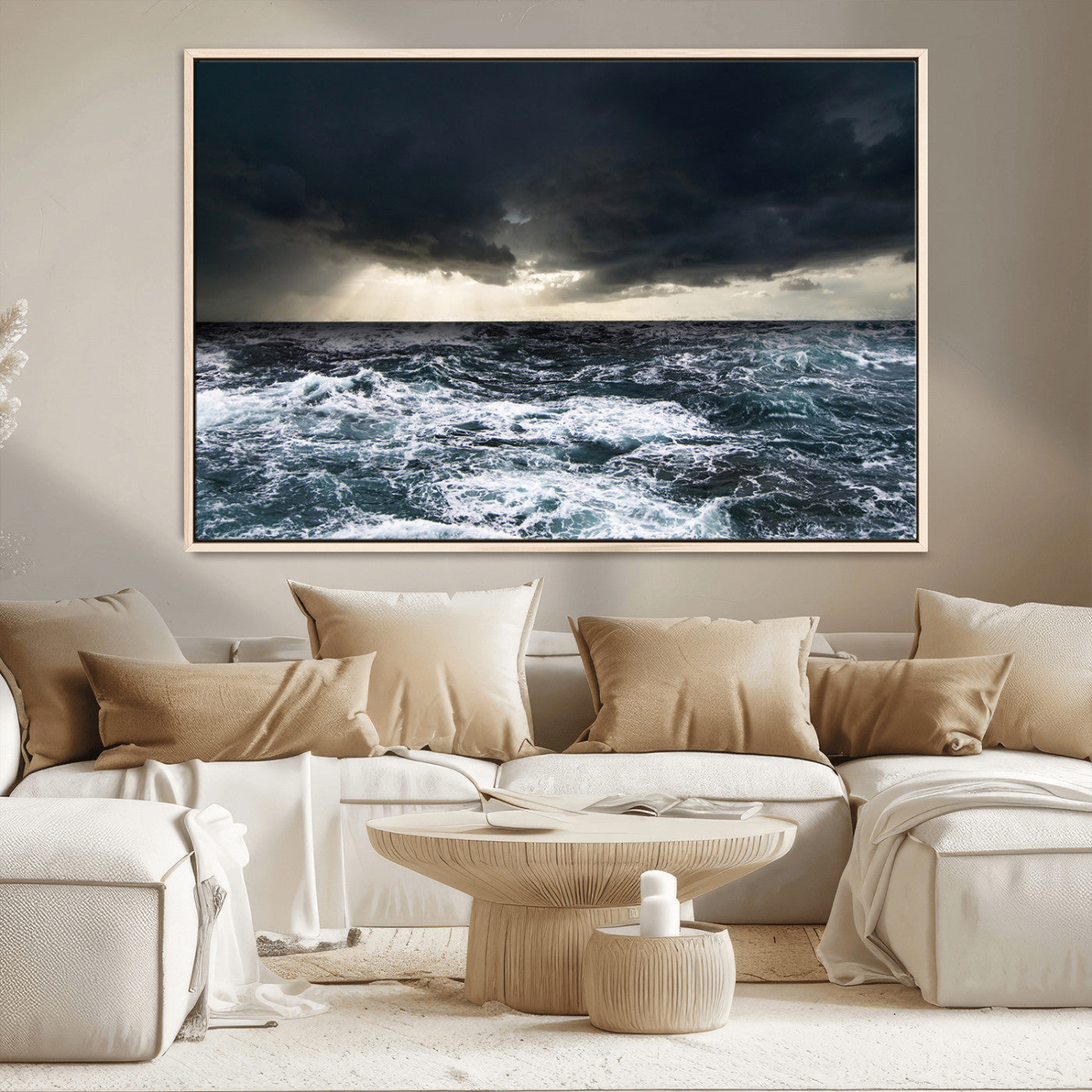 51359-MGV-CV-36X24-Stormy Ocean Wall Art Canvas Print, Framed Moody Seascape Art Picture Print, Ocean Storm Perfect Dramatic Coastal Decor Artwork