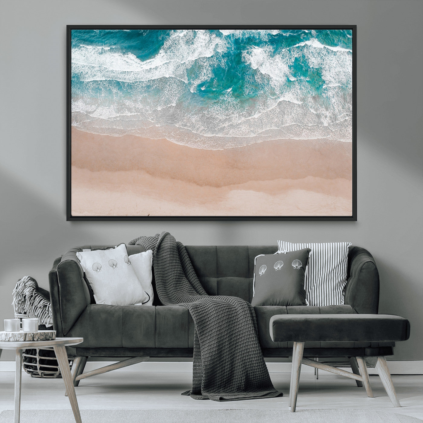 39236-MGV-CV-36X24-Ocean Beach Wall Art – Aerial View of Waves and Sand Canvas Print, Coastal Home Decor for Living Room, Bedroom, Office or Beach
